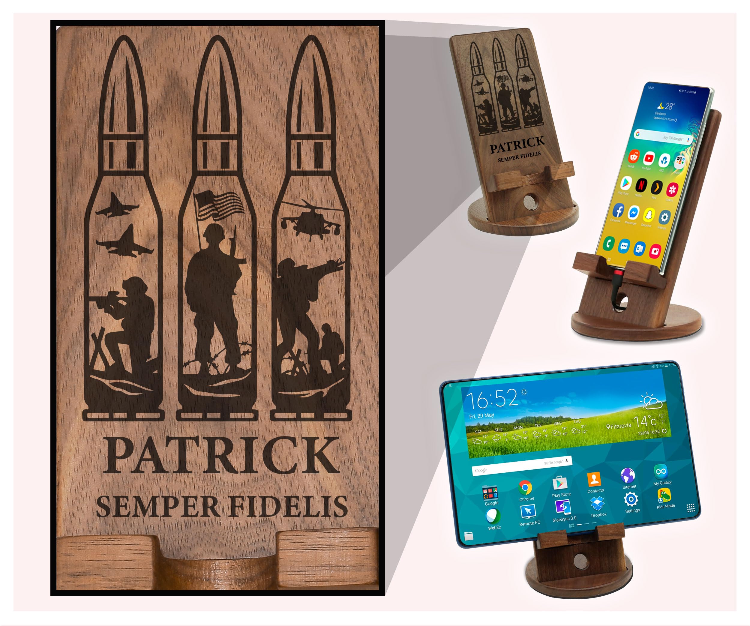 Custom Engraved Wood Desk Organizer for US Veterans - Personalized Military Gift for Men, Air Force Retirement Present - Rustic Office & Home Decor for Patriotic Veterans