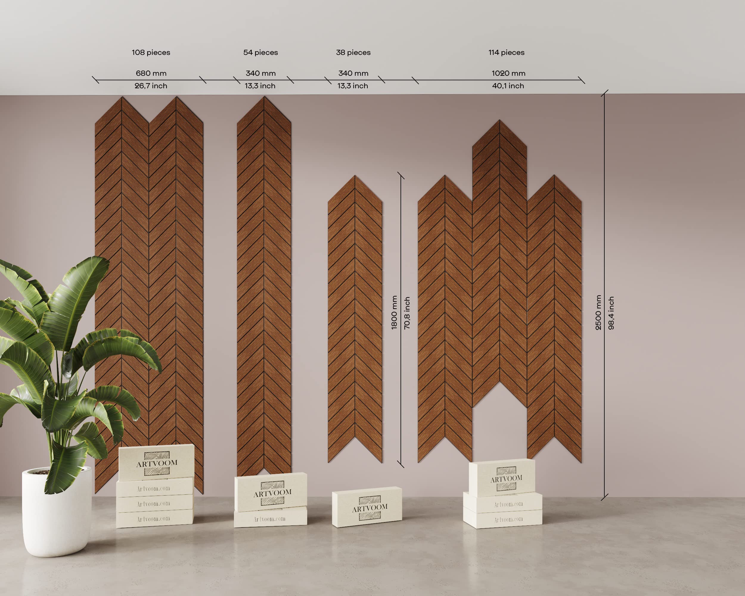Handcrafted Walnut Chevron Wood Wall Decor - Geometric Herringbone Pattern Wall Art Panels for Living Room & Bedroom | Modern Home Décor & Stylish Interior Design