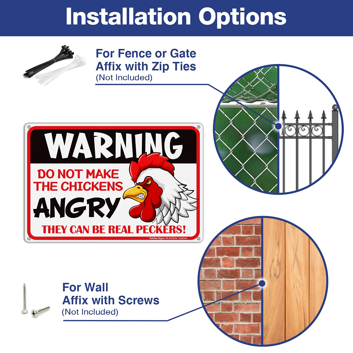 8x12 Inch Chicken Warning Sign - Rust-Free Reflective Aluminum - Weatherproof & Fade Resistant - Easy Mounting for Indoor/Outdoor Use - Perfect for Farms, Coops & Backyard Poultry Areas