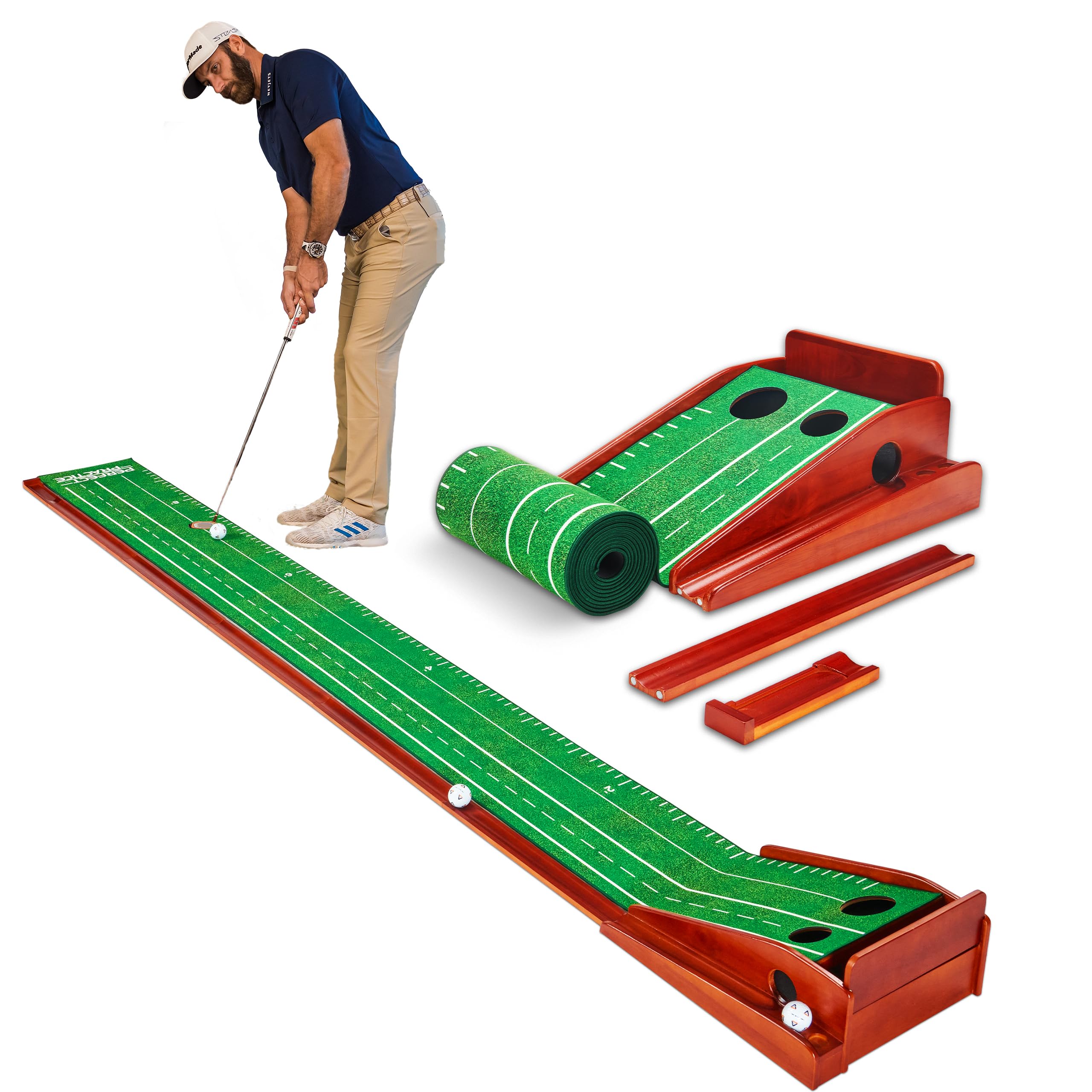 Premium Golf Putting Mat with Automatic Ball Return - Portable Indoor/Outdoor Practice Green - Perfect Training Aid for Home, Office, Backyard - Ideal Golf Gift for Men - Improve Short Game & Perfect Your Putt Anywhere