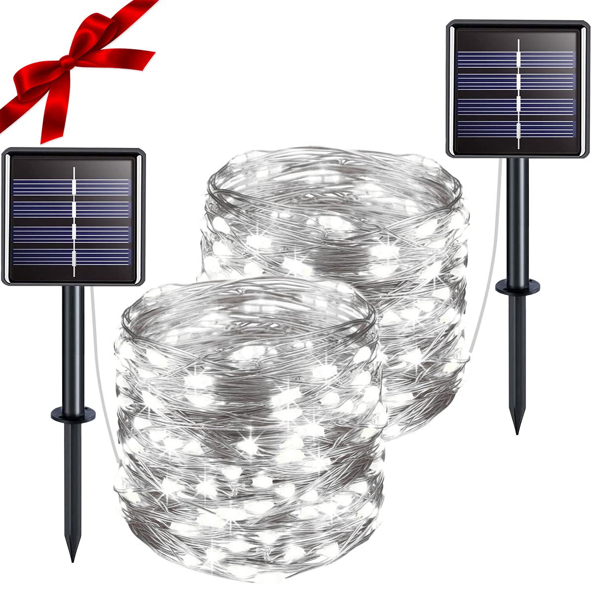 Suddus 2 Pack 33ft 100 LED Solar Fairy Lights Outdoor Waterproof - 8 Modes White Solar Christmas Twinkle Lights for Backyard, Trees, Patio, Deck, Garden, Birthday Party & Wedding Decorations | Perfect for Outdoor Lighting, Landscape Decoration and Holiday Festive Ambiance