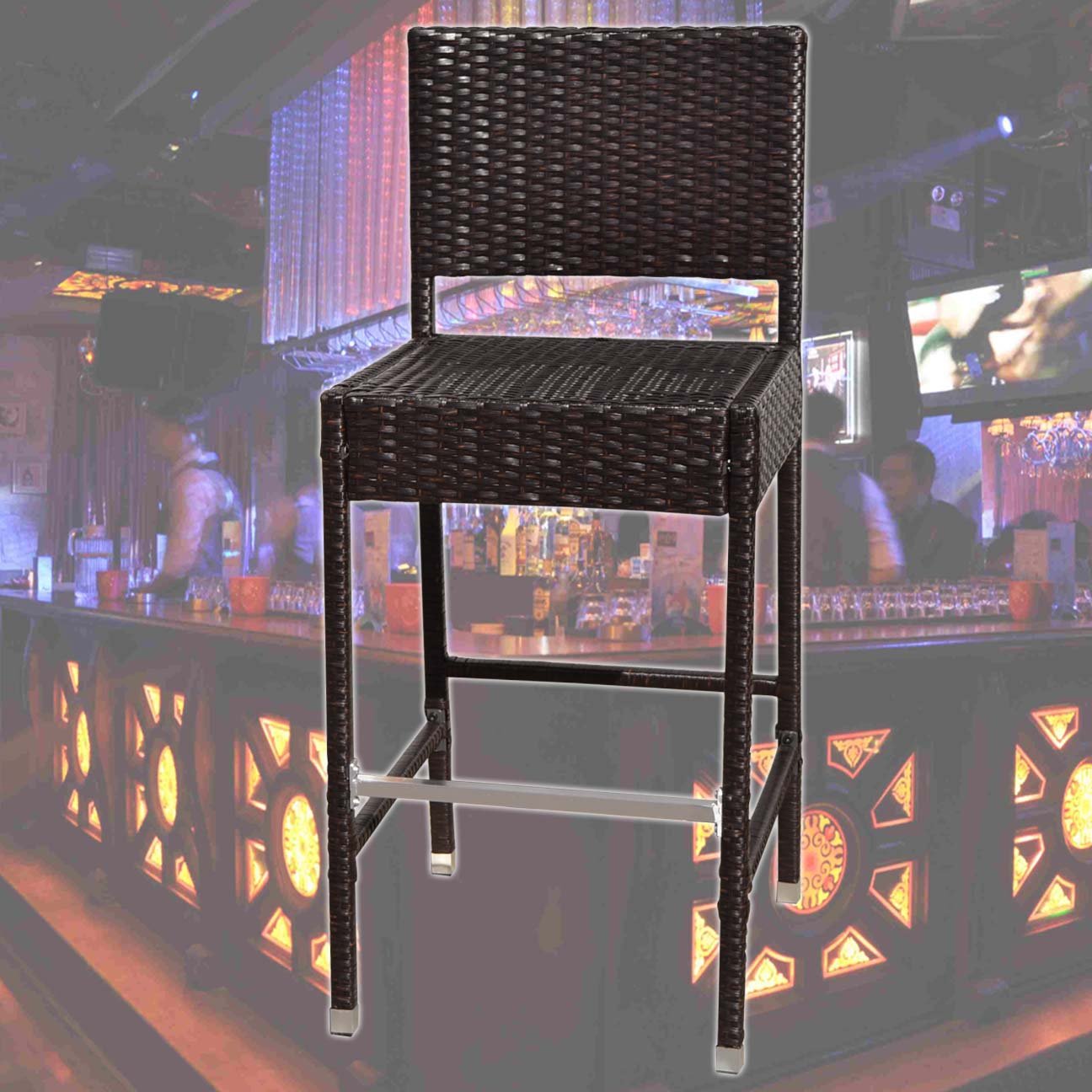 Premium Dark Brown Wicker Bar Stool - All-Weather Indoor/Outdoor Patio Furniture - Heavy Duty Camel Back Design - Perfect for Kitchen Islands, Poolside Bars & Garden Seating