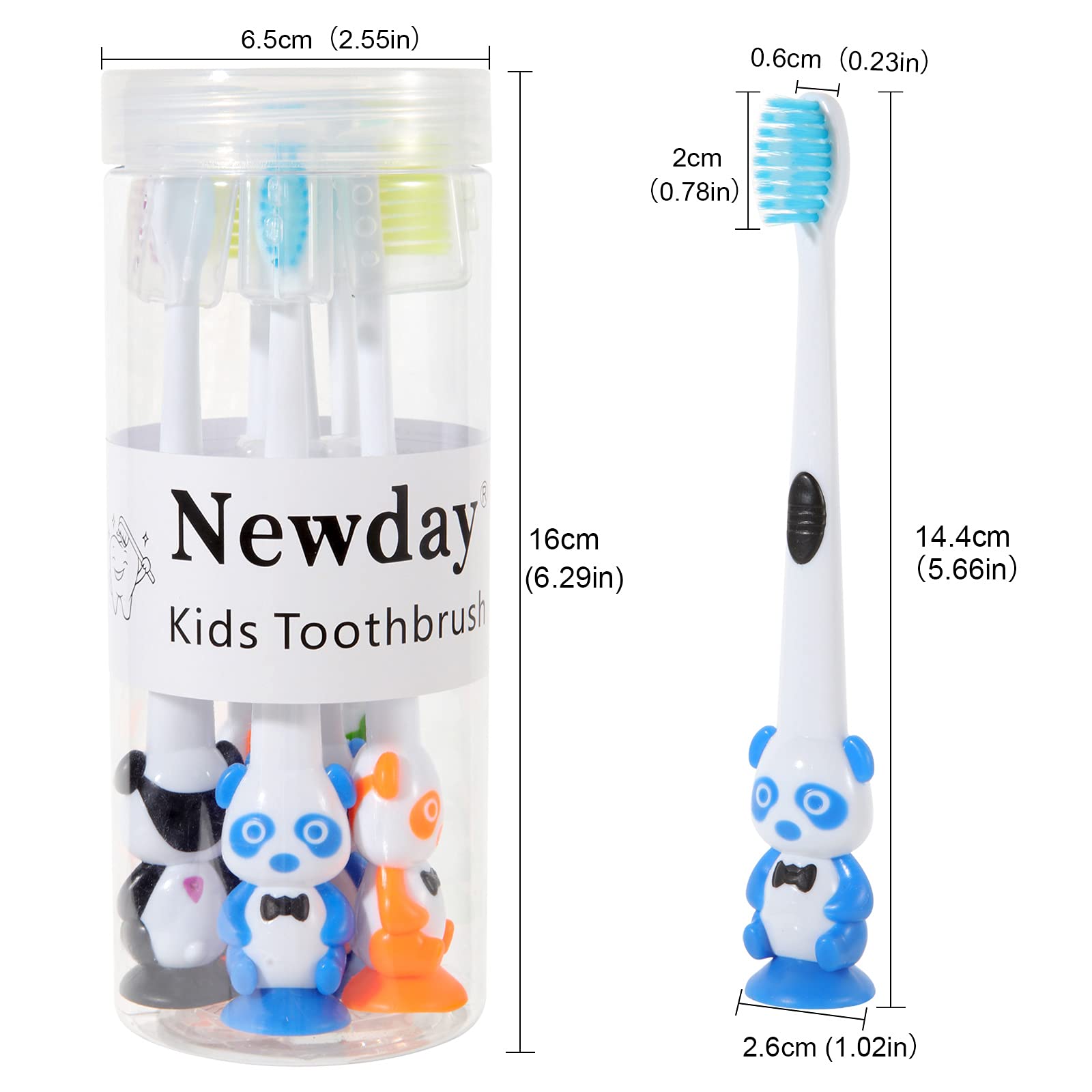 6 Pack Kids Toothbrushes with Soft Bristles & Suction Cup - Cute Bear Panda Design for Boys & Girls Ages 3+, Includes Travel Covers - Gentle Dental Care for Toddlers & Children - Perfect for Home, School & Travel Use
