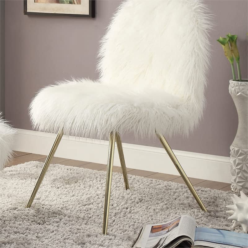 Furniture of America Pikesville Modern Metal Accent Chair - White & Gold Finish for Living Room, Bedroom, or Office Decor