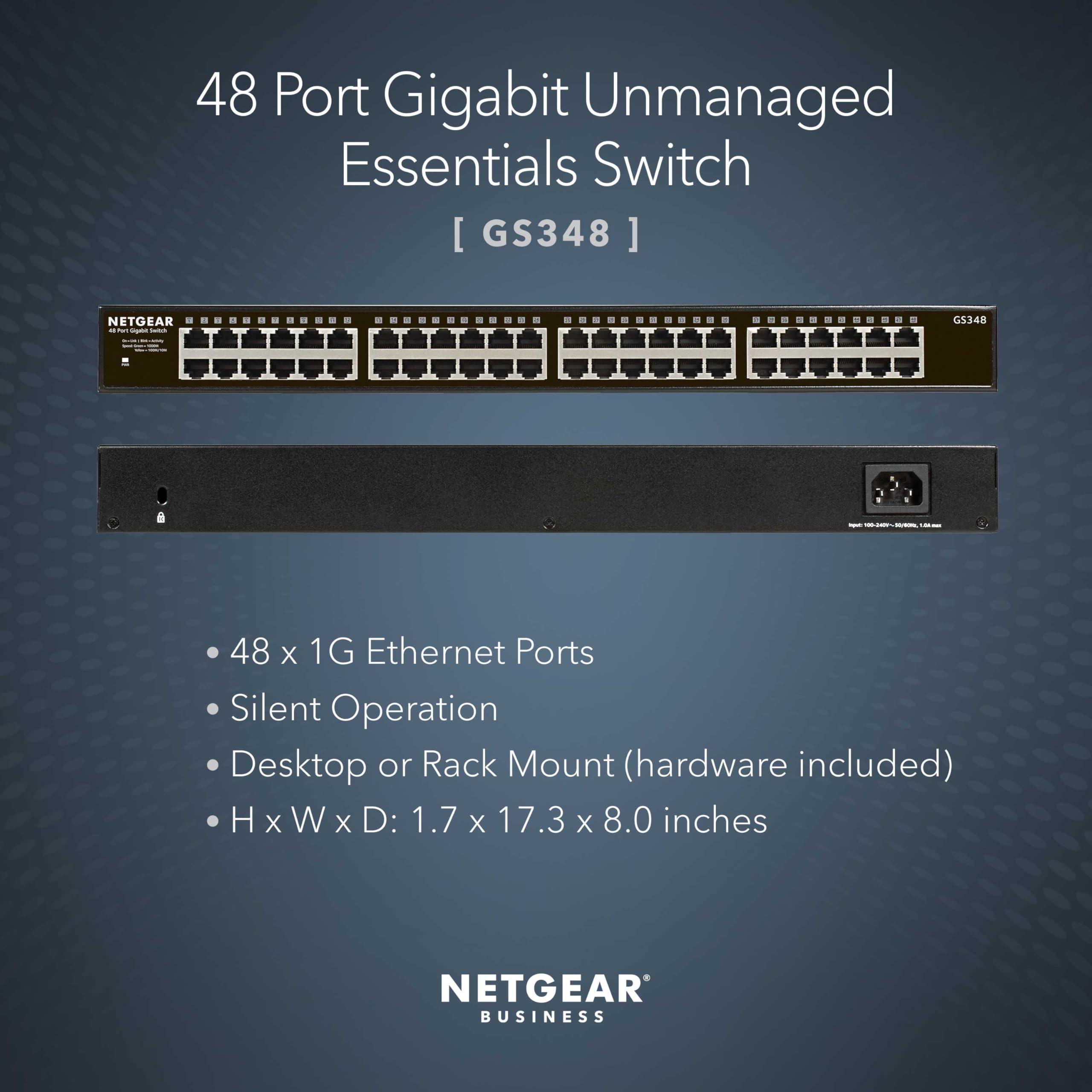 NETGEAR GS348 48-Port Gigabit Ethernet Unmanaged Switch - Desktop & Rack Mountable, Fanless Silent Design for Home Office & Small Business Network Setup