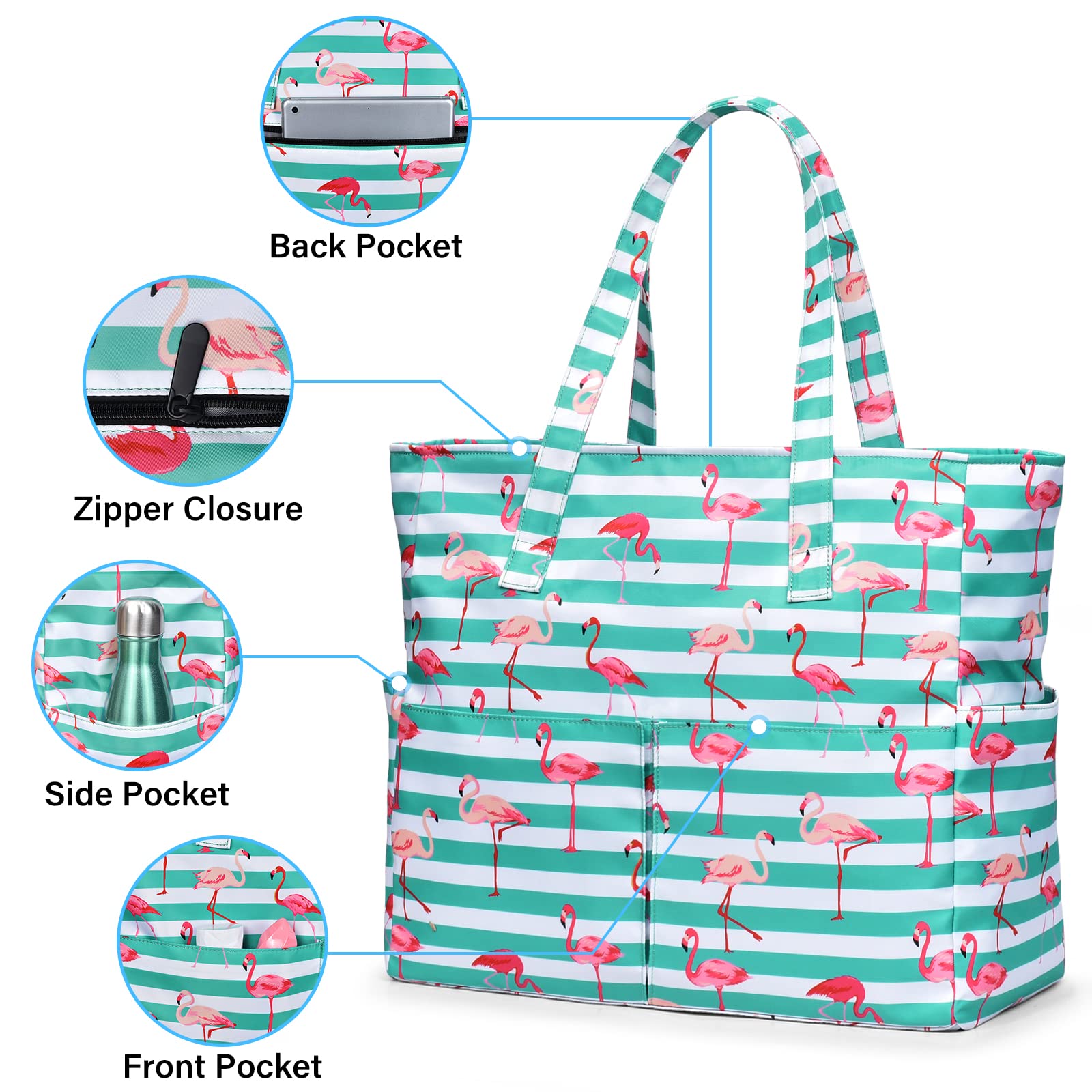 OSCAURT Large Waterproof Beach Tote Bag for Women - Sandproof Swim Pool Bag with Zipper - Perfect for Travel, Vacation & Beach Essentials | Great for Pool Parties, Seaside Trips & Summer Getaways