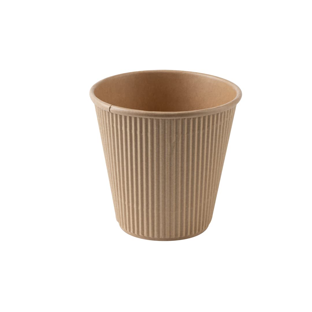 Restaurantware 8oz Insulated Coffee Cups with Lids - 400 Pack Leakproof Kraft Paper Hot Cups for Tea, Hot Chocolate & Lattes - Eco-Friendly Disposable Ripple Wall Design for Cafes, Offices & Events