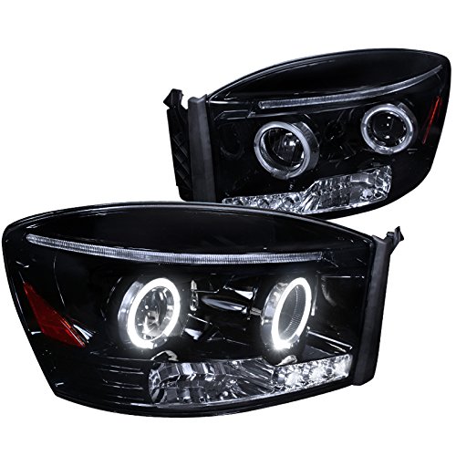 Spec-D Tuning 2LHP-RAM06G-TM Smoked Lens Glossy Black Halo Projector Headlights for Dodge Ram 1500 2500 - Upgrade Your Truck's Style & Night Visibility (Perfect for Off-Roading & Night Driving)