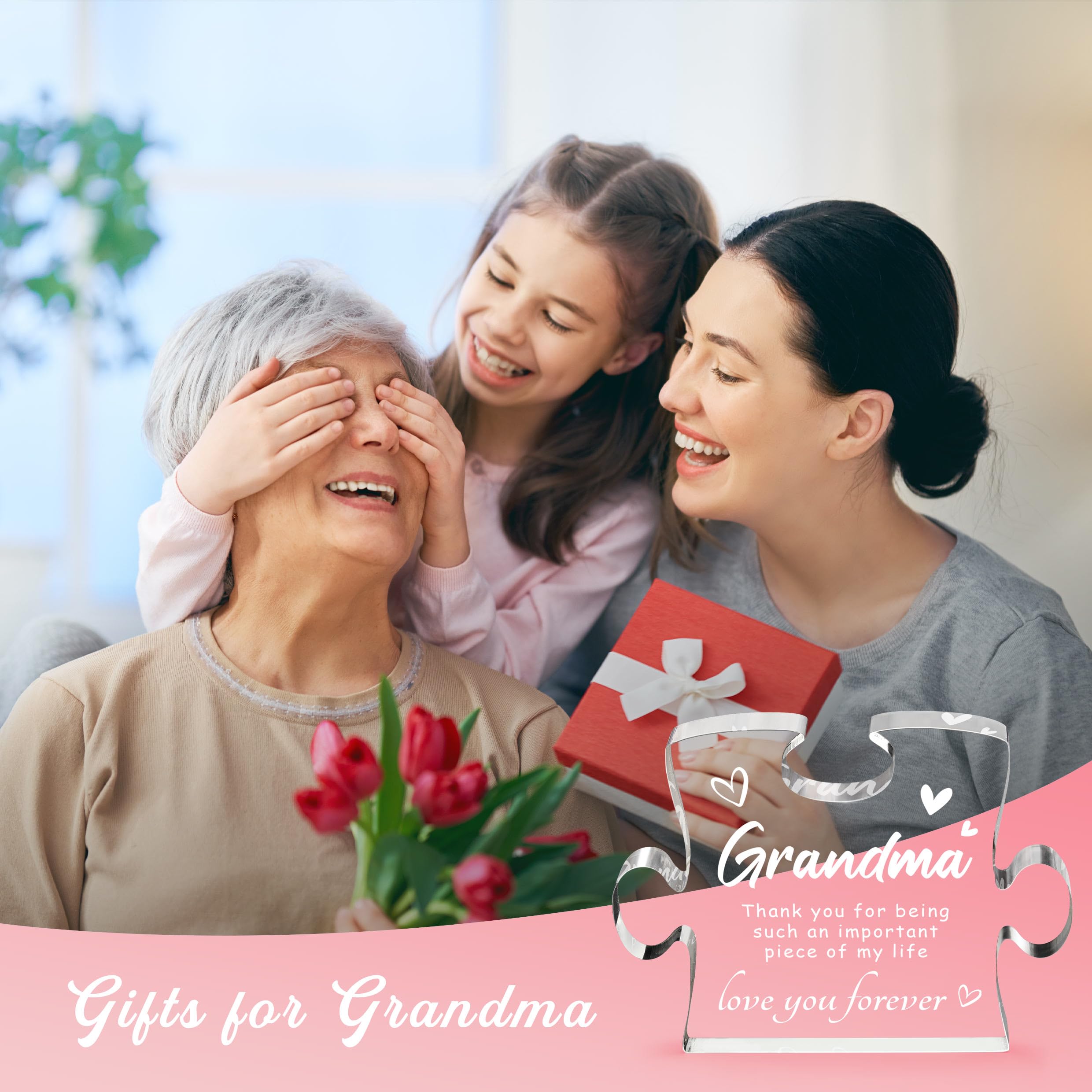 Personalized Engraved Acrylic Block Gift for Grandma - 4.9 x 3.7 Inch Heartwarming Keepsake for Birthday, Mother's Day, Thanksgiving & Christmas - Perfect Gift from Granddaughter or Grandson for Home Decor & Special Occasions