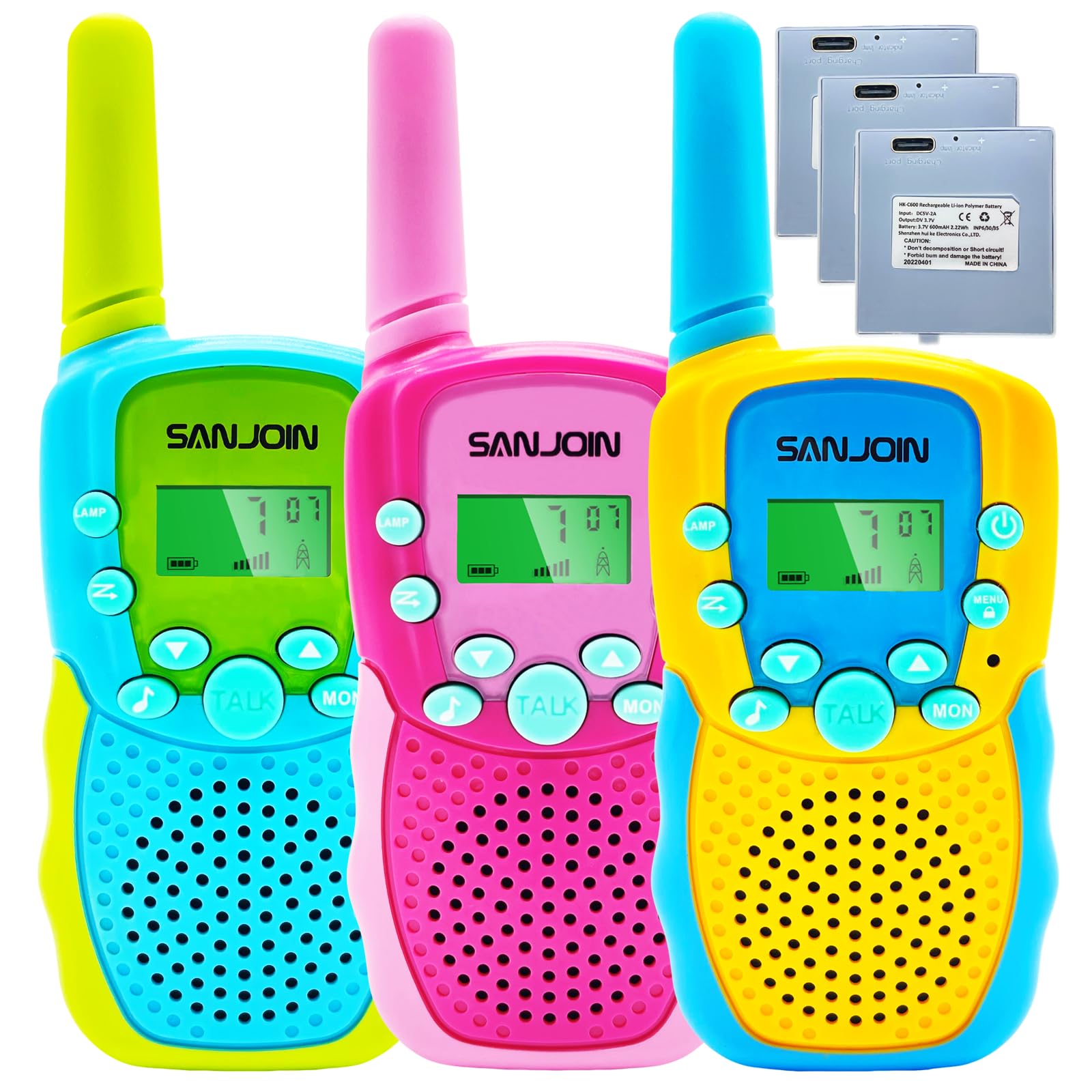 Kids Walkie Talkies 22-Channel 2-Way Radios with Backlit LCD & Flashlight - Rechargeable 3-Pack for Boys & Girls Ages 3-12 | Perfect for Outdoor Adventures, Camping, Hiking & Backyard Play | 3-Mile Range Communication Toy Gift