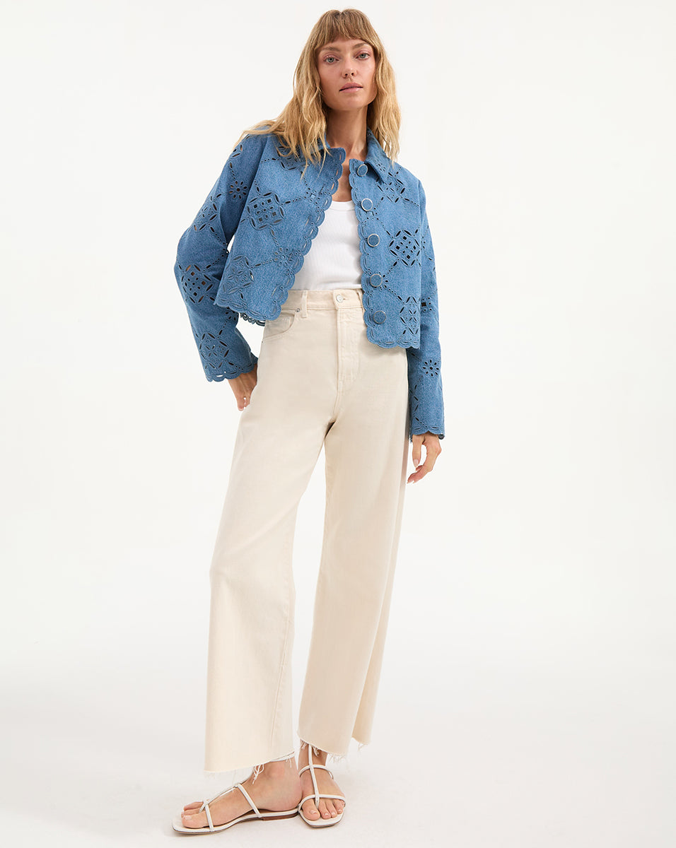 Adelaide Eyelet Jacket - Stylish Women's Lace-Up Denim Jacket for Spring & Fall | Perfect for Casual Outfits, Date Nights & Outdoor Adventures