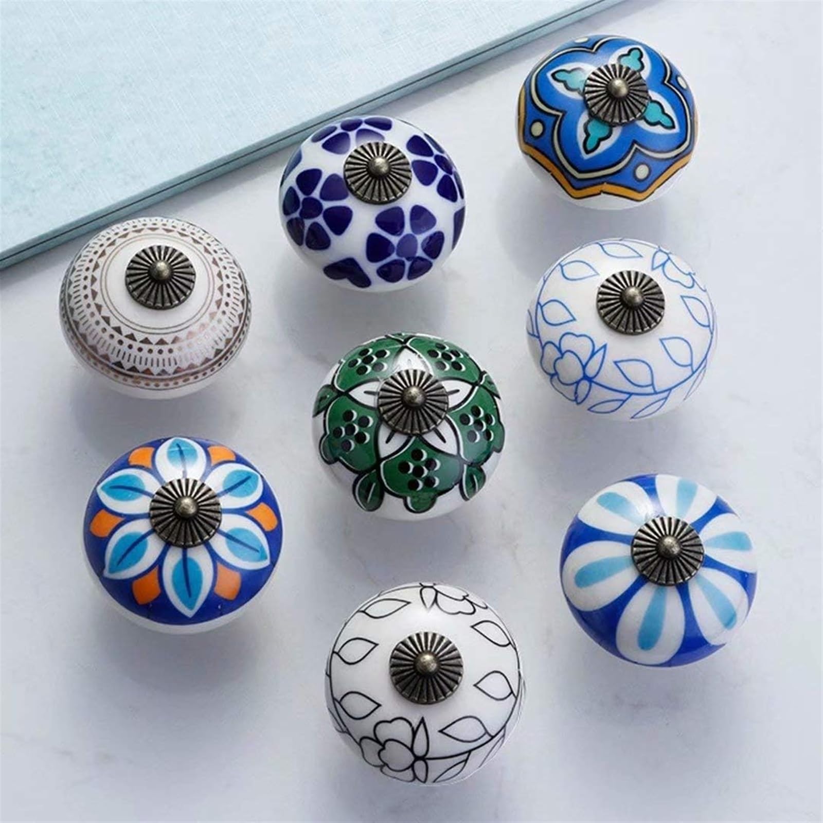 Ceramic Cabinet Knobs and Drawer Pulls - 10 Pack, Round Kitchen Cabinet Handles, Creative Wardrobe Door Knobs, Fashion Furniture Hardware for Dressers & Cabinets (Style C) - Perfect for Home Kitchen, Bathroom, and Bedroom Storage Organization