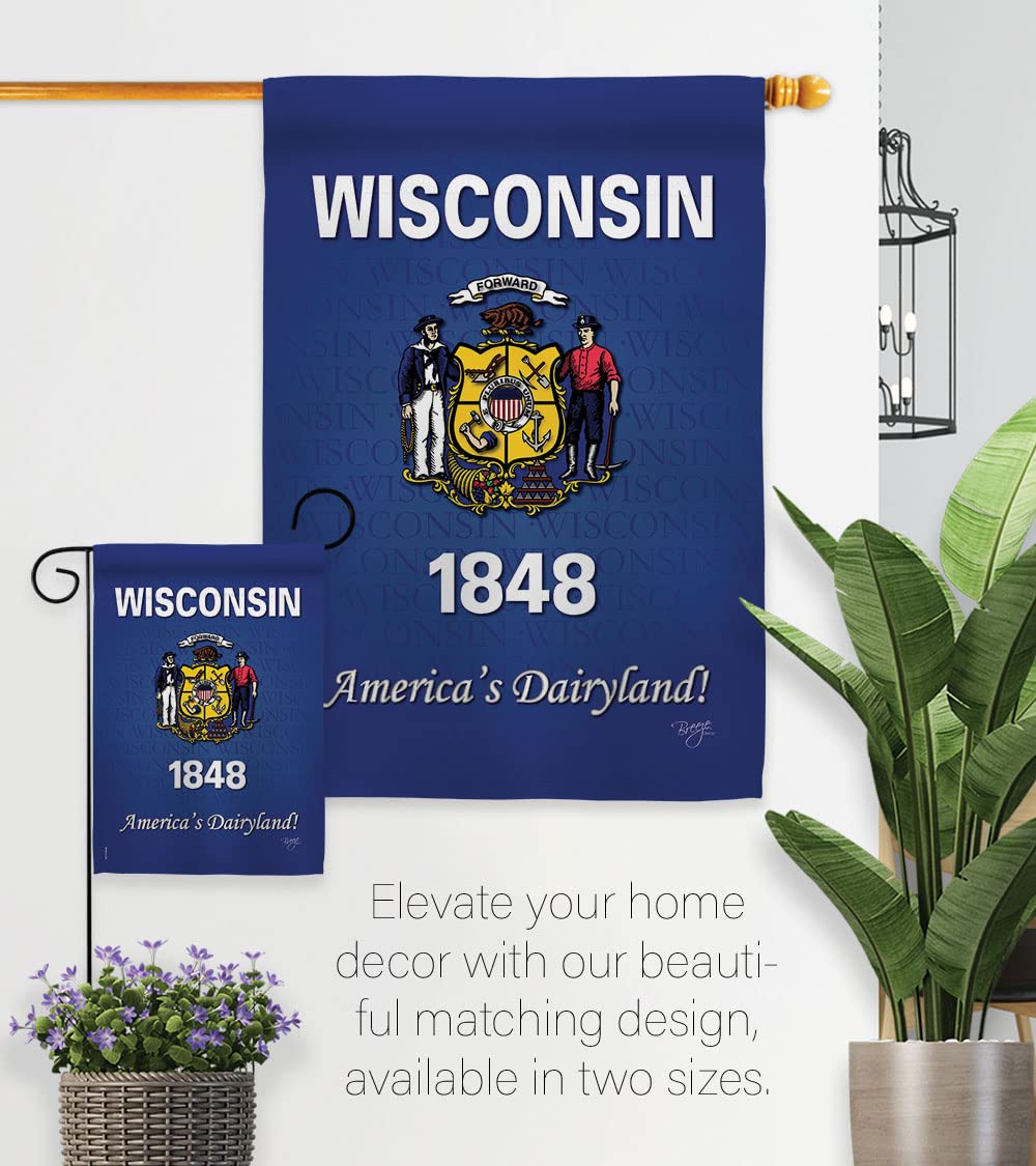 Wisconsin Americana House Flag Set - 28x40 Inch w/Flagpole for Outdoor Decor