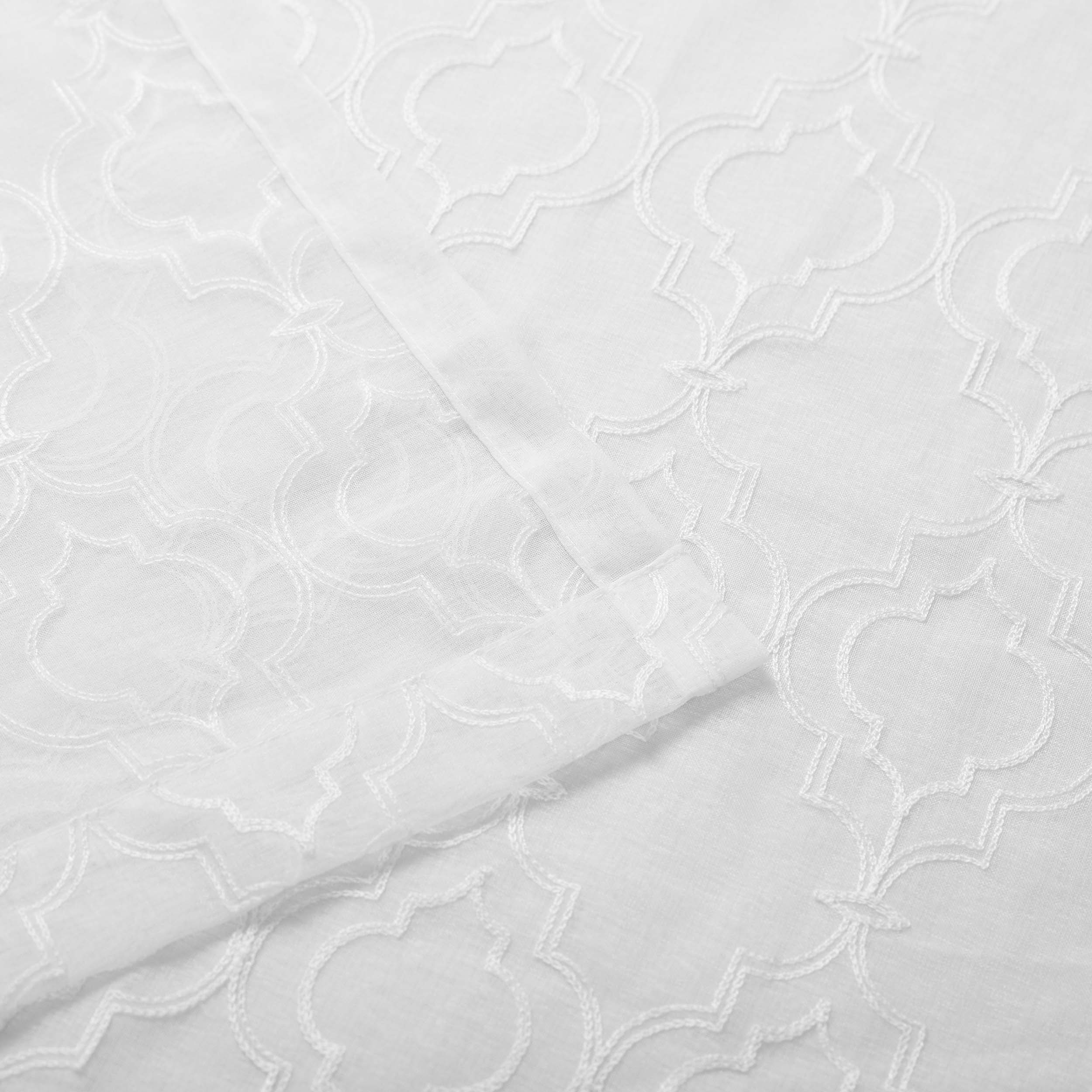 Embroidered Imperial Trellis Sheer Grommet Curtain Panel Set - Elegant Window Treatment for Living Room & Bedroom - Light Filtering & Privacy