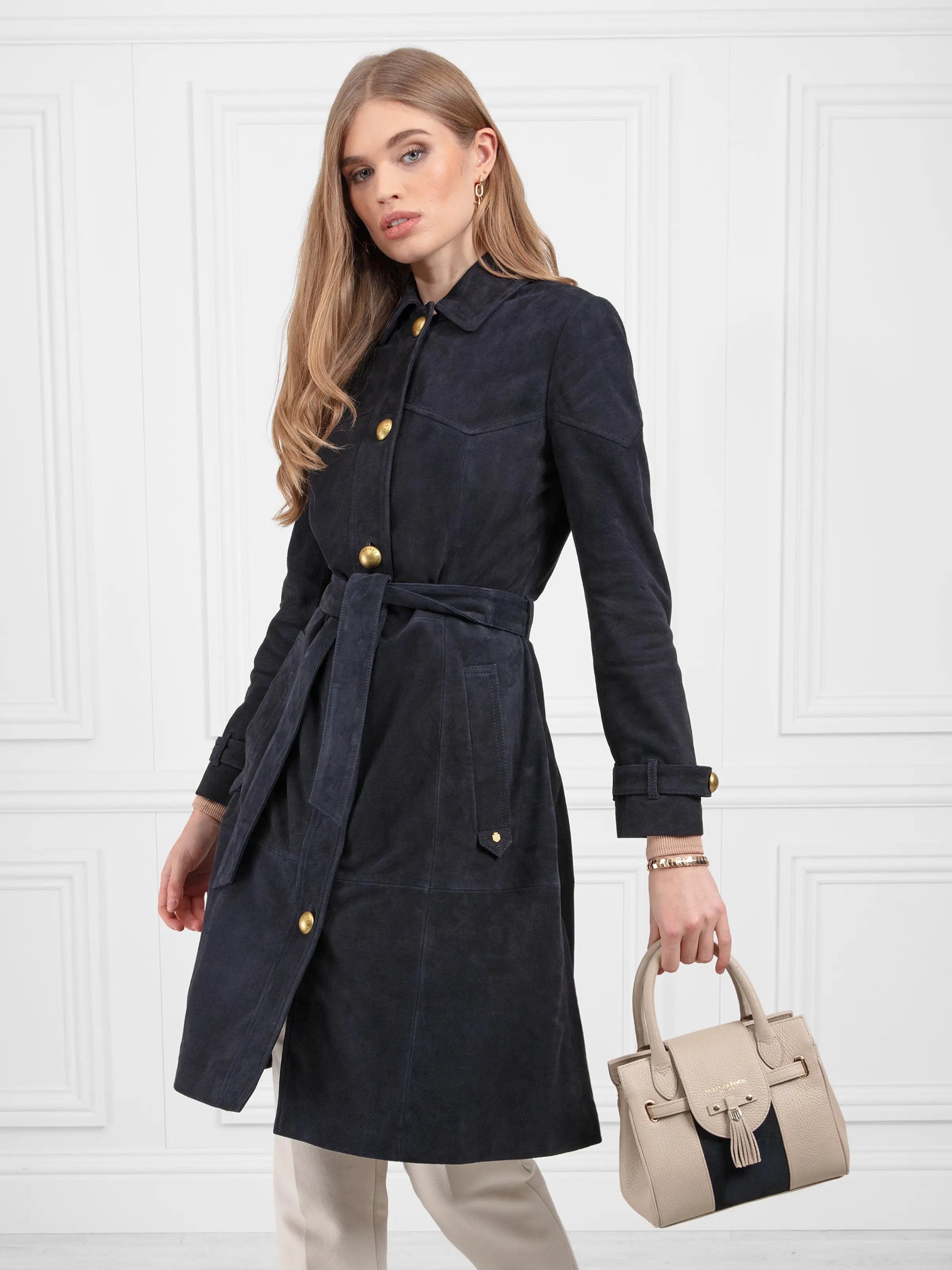 Mini Windsor Handbag - Stone Leather & Navy Suede Crossbody Purse for Women | Elegant Everyday Bag for Work, Date Night & Travel Accessories
