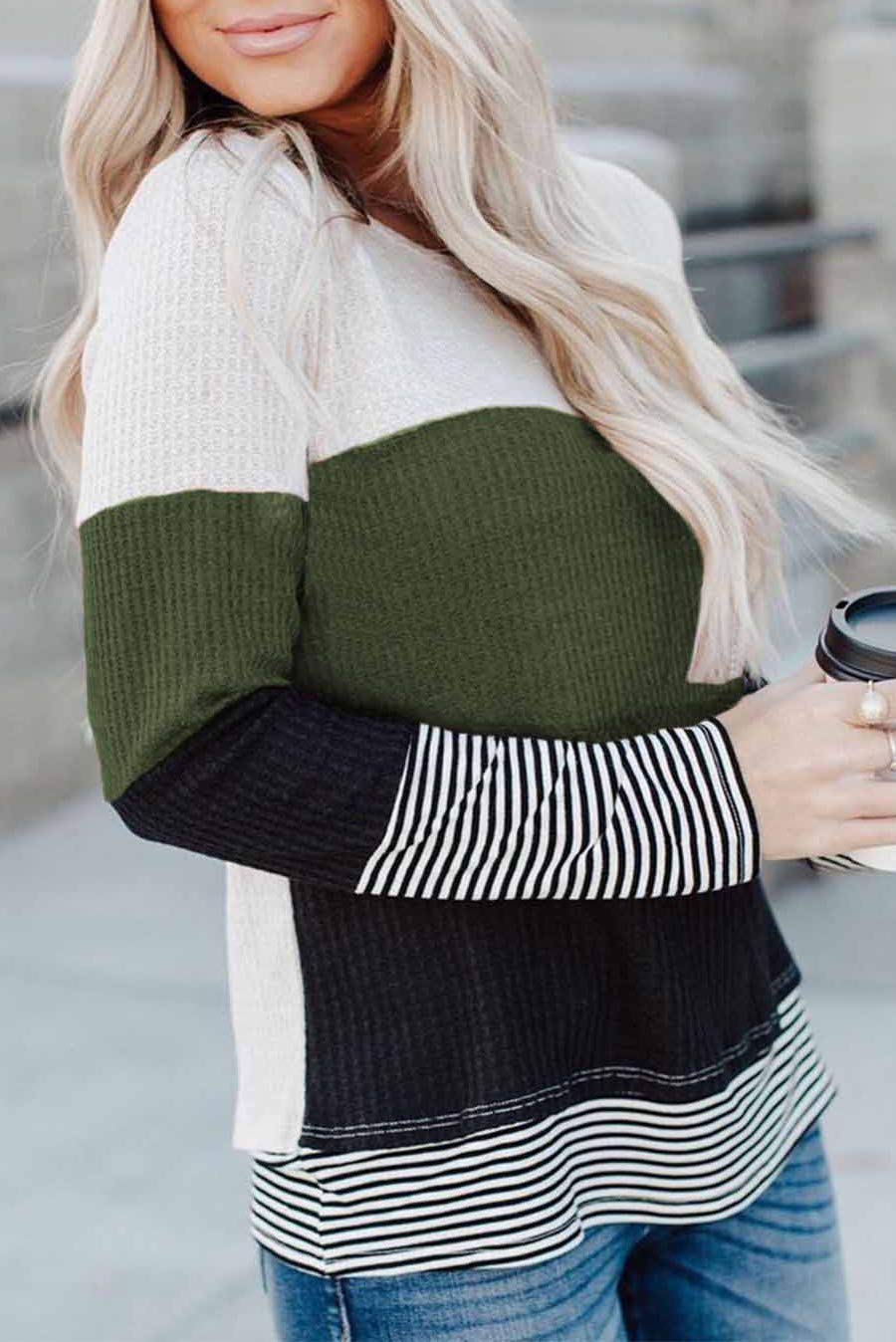 Trendy Women's Long Sleeve Color Block T-Shirts - Fashionable Casual Tops for Everyday Wear | Perfect for Work, Outings & Layering Outfits
