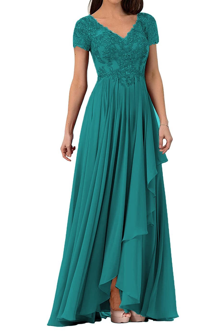 Elegant Mother of The Bride Dresses for Women - Lace Chiffon Formal Evening Gown with V-Neck | Perfect for Weddings, Receptions & Special Occasions