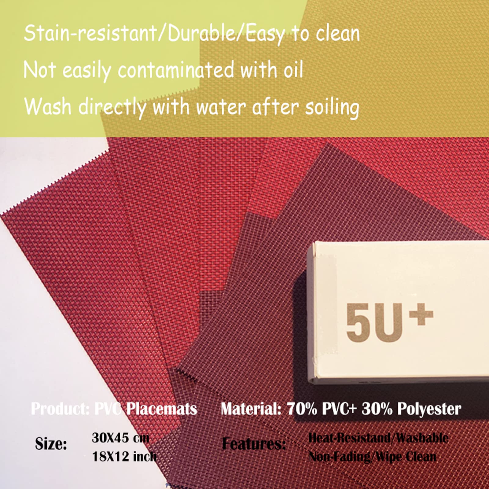6-Pack PVC Heat-Resistant Placemats Set | Double-Sided Washable Table Mats for Kitchen & Dining | Easy to Clean & Durable | Perfect for Home, Restaurant & Office Use (Dark Red)