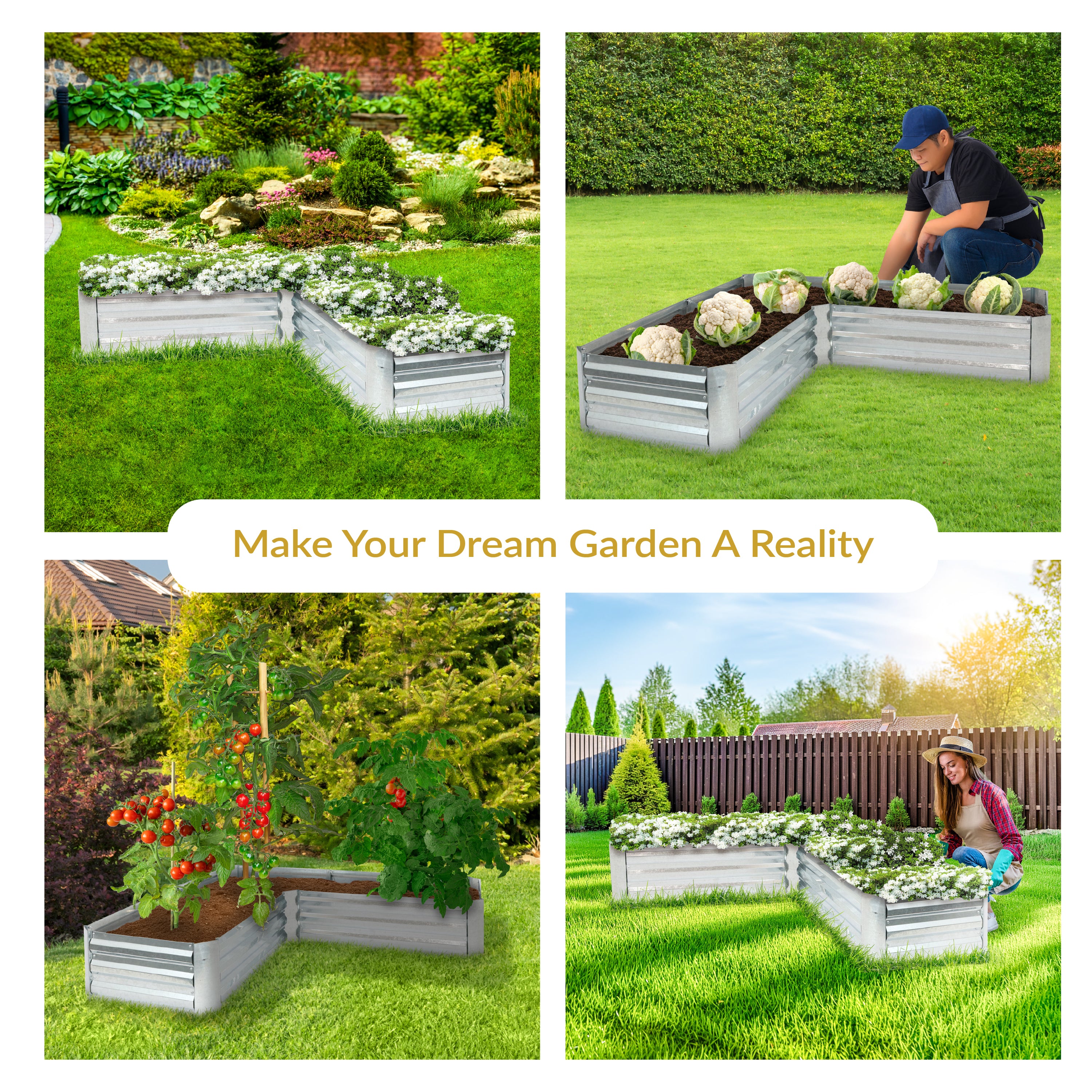 L-Shaped Galvanized Steel Raised Garden Bed Kit - Outdoor Gardening Planter Box for Vegetables, Flowers & Herbs - Perfect for Backyard, Patio & Urban Gardening