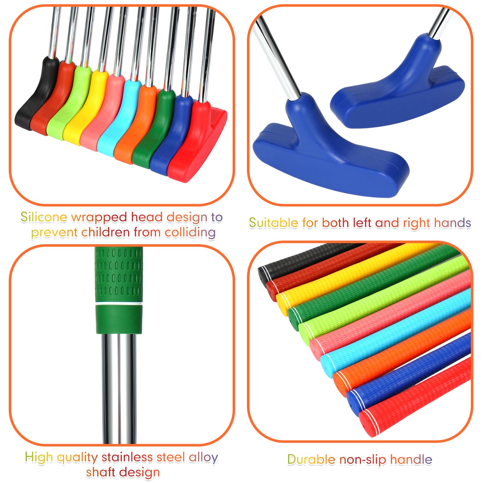 10 Pack Junior Golf Putters with Practice Balls - Left & Right Handed Mini Golf Clubs for Kids, Teens & Adults - Perfect for Backyard Practice, Indoor Training & Family Fun