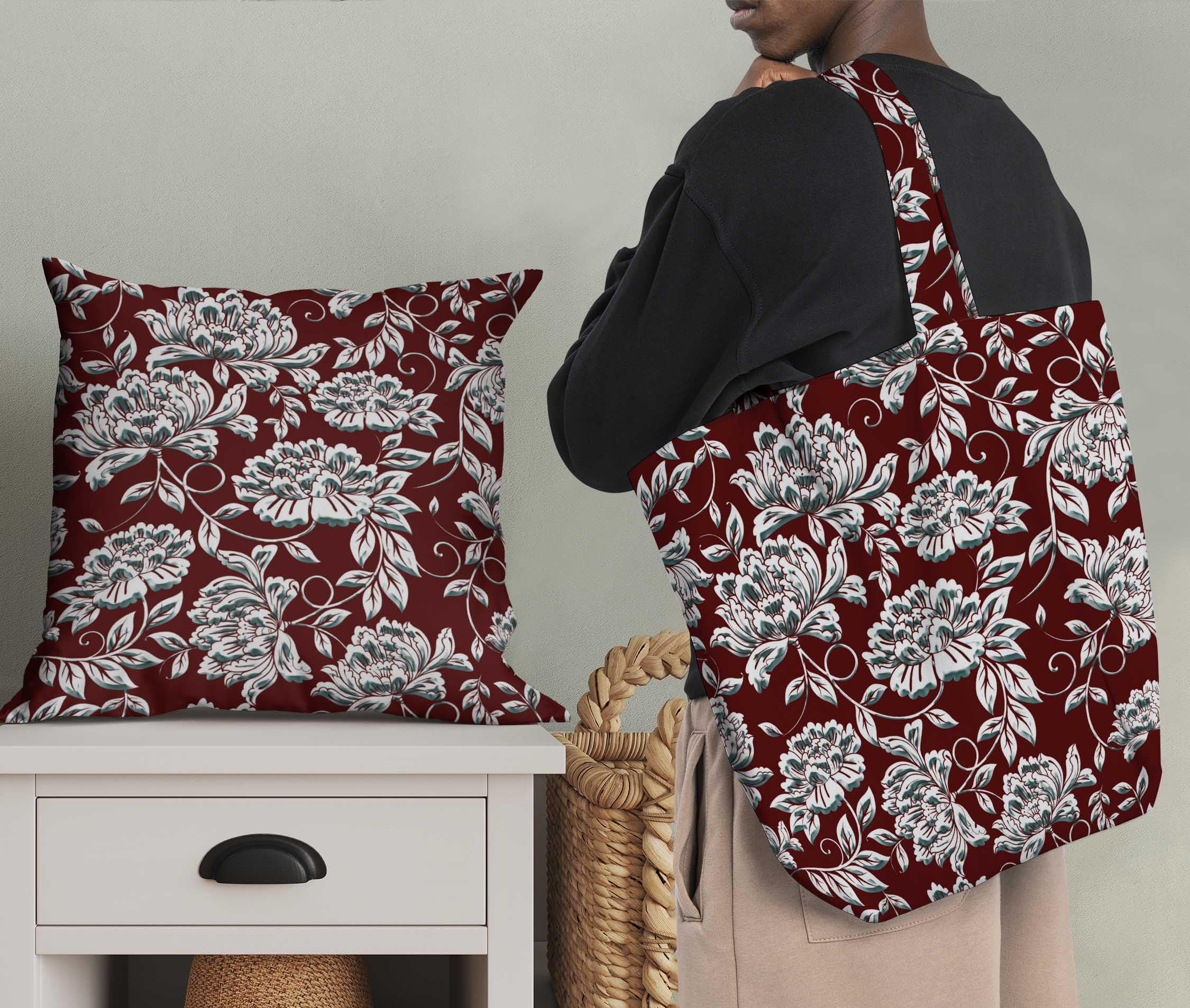 Soimoi Moss Georgette Red Fabric by The Yard - 42 Inch Wide Printed Fabric with Artistic Leaf & Floral Design for Dresses, Scarves, Home Decor and DIY Fashion Projects