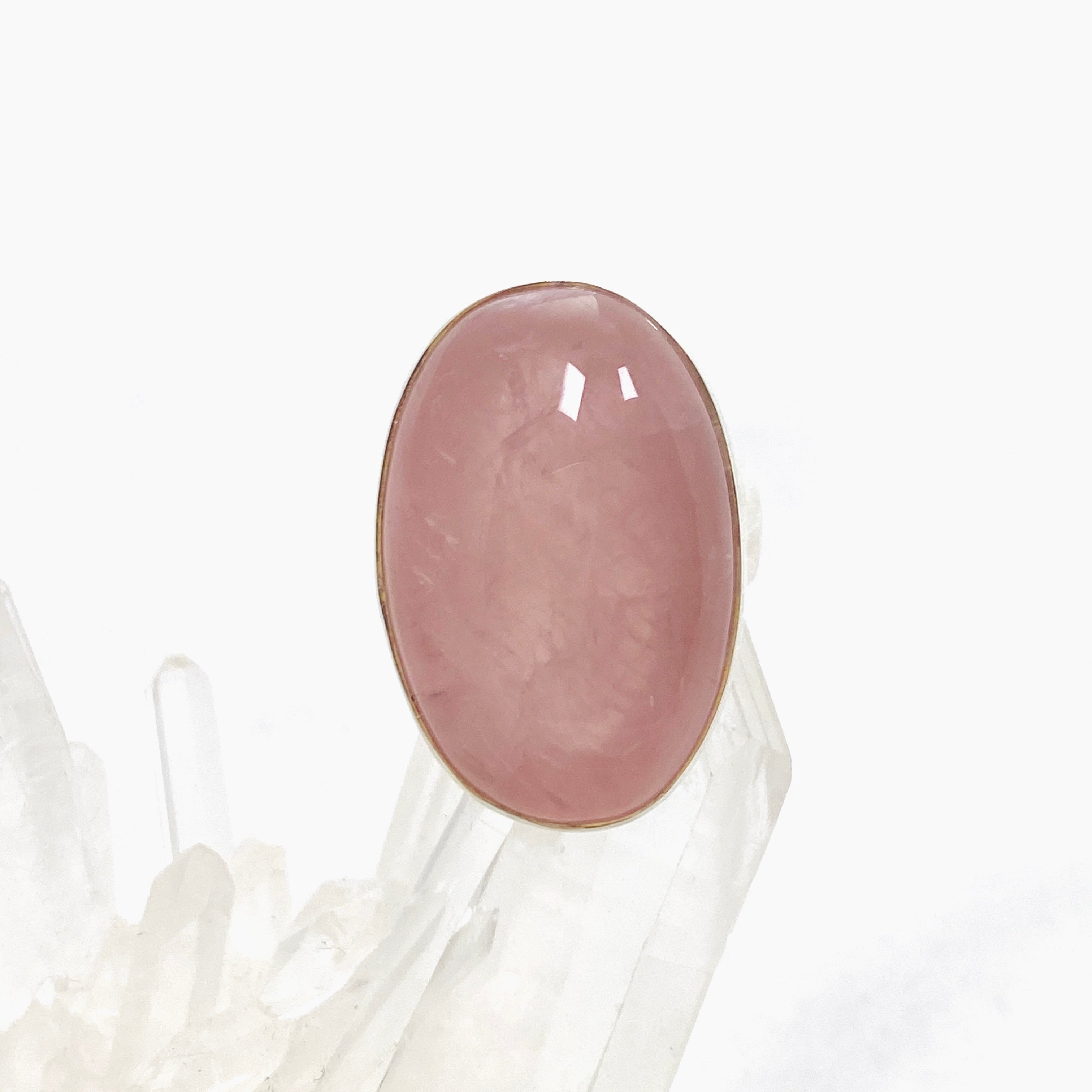Rose Quartz Oval Cabochon Ring - Size 6 - KRGJ3325 - Elegant Healing Crystal Jewelry for Women, Perfect for Meditation, Gifts & Everyday Wear