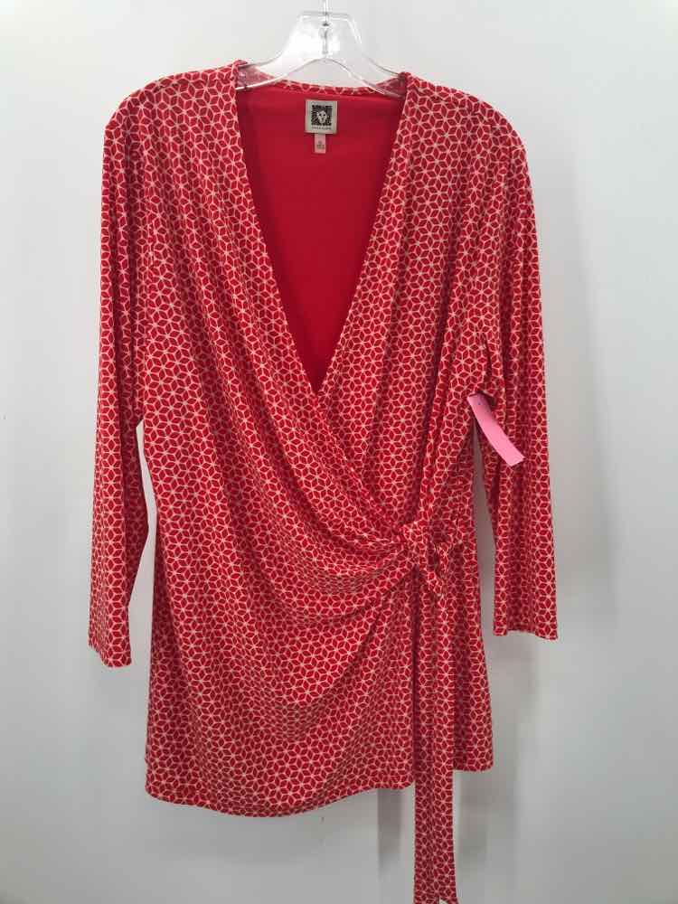 Pre-Owned Anne Klein Red Printed Blouse Size XL - Vintage Women's Top for Work, Office & Casual Outfits