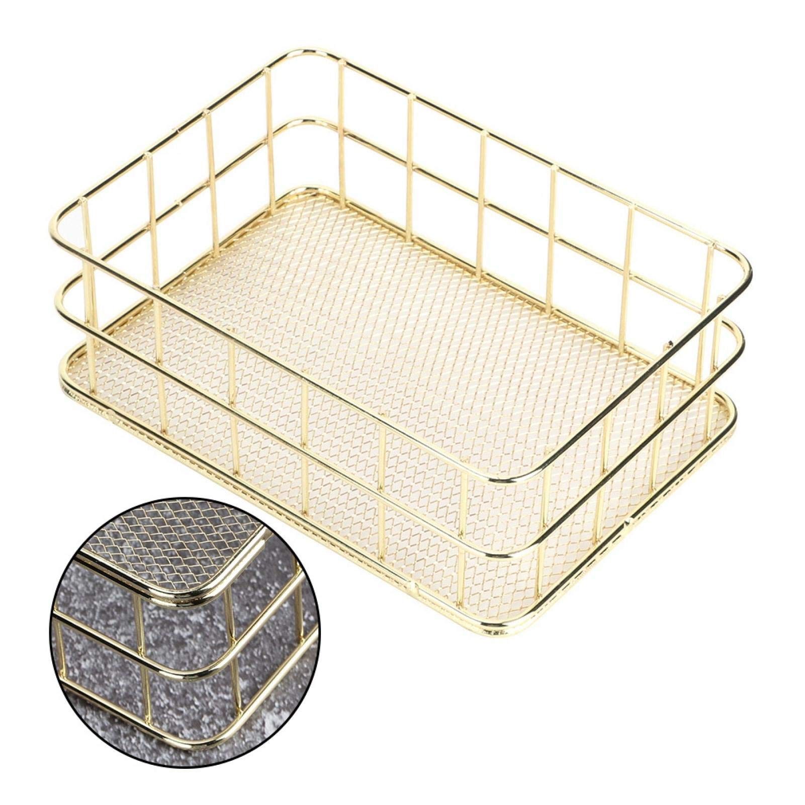 GLOGLOW Storage Basket - Small Iron Wire Mesh Organizer for Home, Office, Bathroom, Laundry & Pantry | Perfect for Desk Organization, Bathroom Storage & Closet Accessories