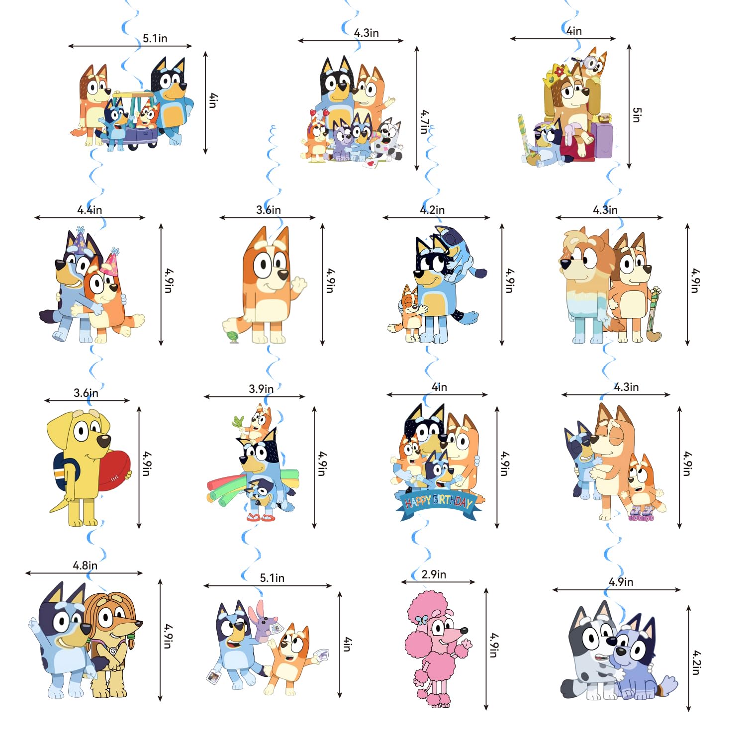 16PCS Blue Dog Happy Birthday Banner Party Decorations - 1 Banner & 15 Hanging Swirls for Kids Birthday Party Supplies | Perfect for Boys Girls Birthday Decorations, Baby Showers & Indoor Outdoor Celebrations
