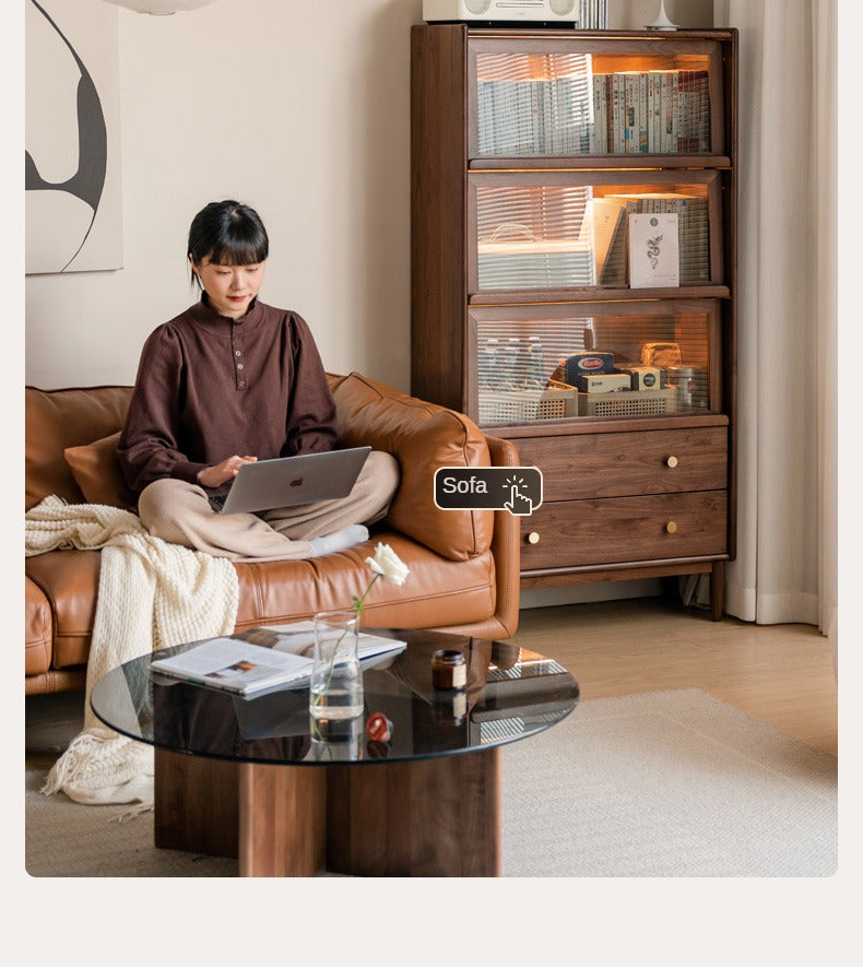 Solid Black Walnut Wood Side Cabinet with Flip Door - Perfect for Living Room, Bedroom & Home Office Storage