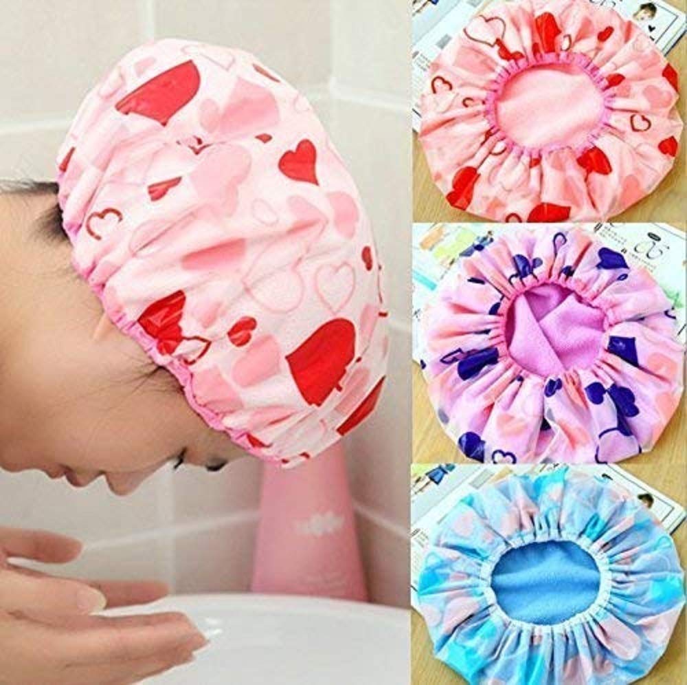 Angelie Set of 3 Reusable Waterproof Elastic EVA Shower Caps - Free Size for Women & Men, Hair Care, Spa, Salon, Travel | Assorted Colors & Prints (Styles May Vary) | Perfect for Home Use, Hotels, Swimming & Hair Treatments