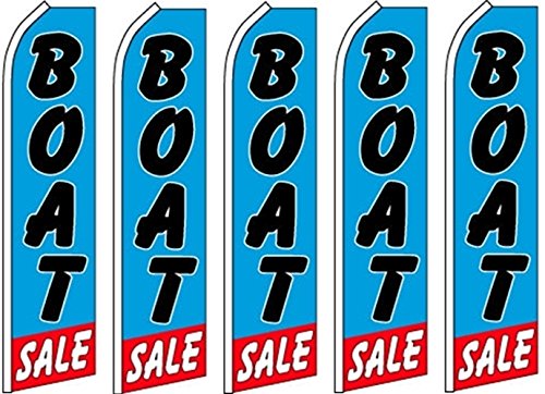 5 Pack Swooper Flutter Feather Flags for Boat Sales - Blue, Black, Red - Perfect for Outdoor Advertising, Car Dealerships, and Event Decorations