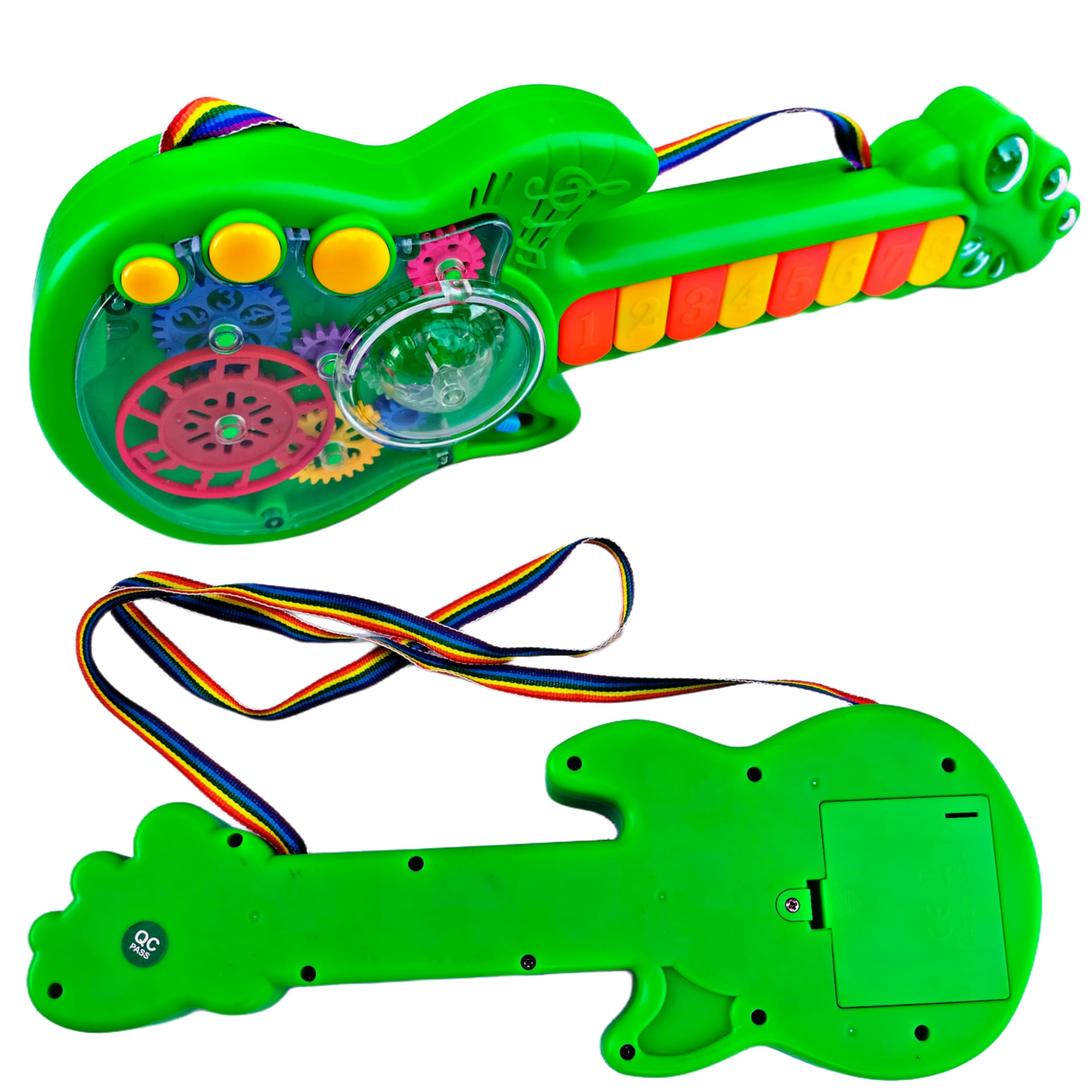 Ruhani Kids Musical Guitar Toy with Rotating Gears, Flashing Lights & Piano Sounds - Multi-Color Educational Instrument for Toddlers | Perfect for Birthday Gifts, Early Learning & Pretend Play