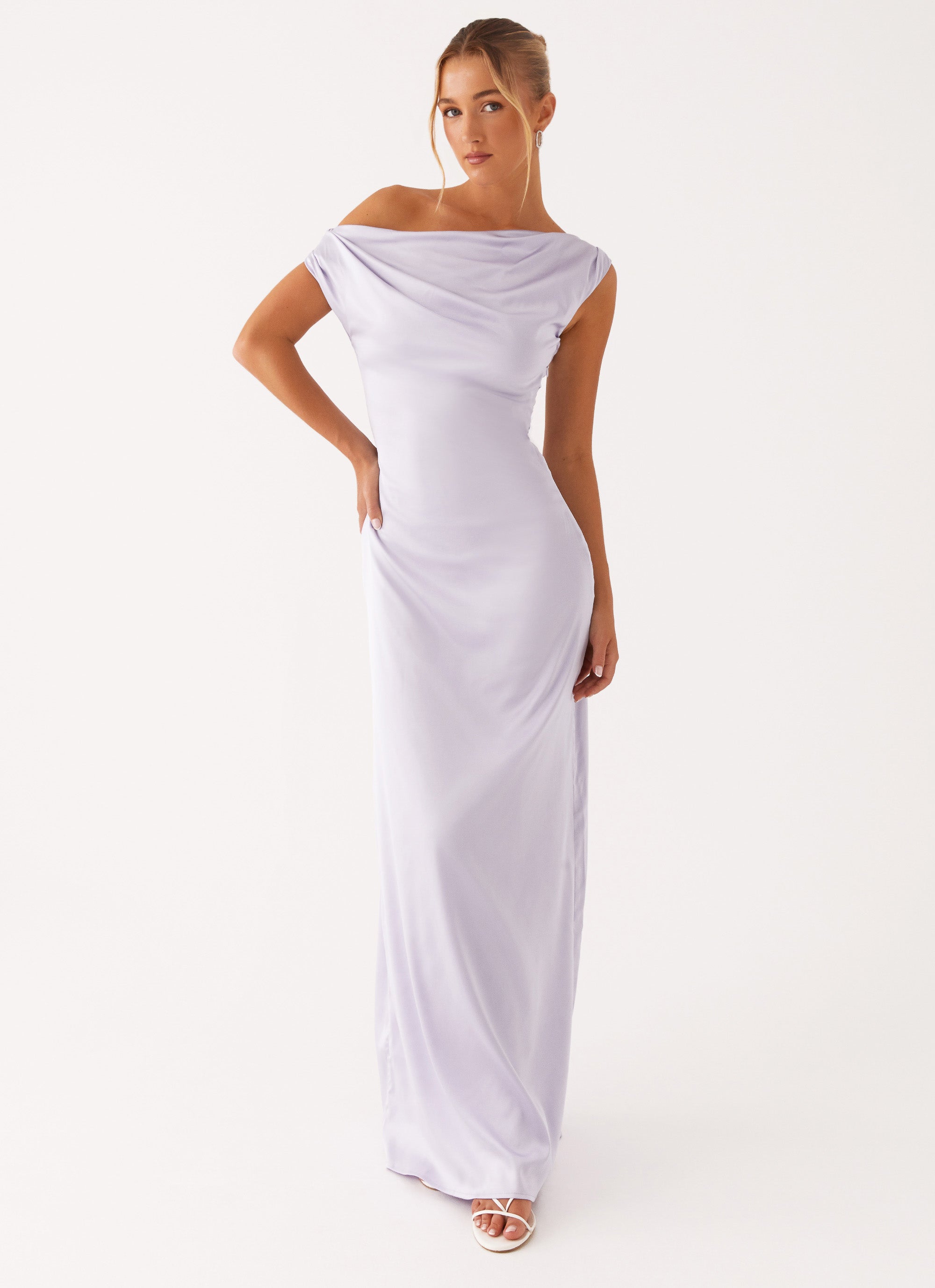 Heart of Glass Satin Maxi Dress in Lilac - Elegant Long Formal Gown for Weddings, Parties & Special Occasions