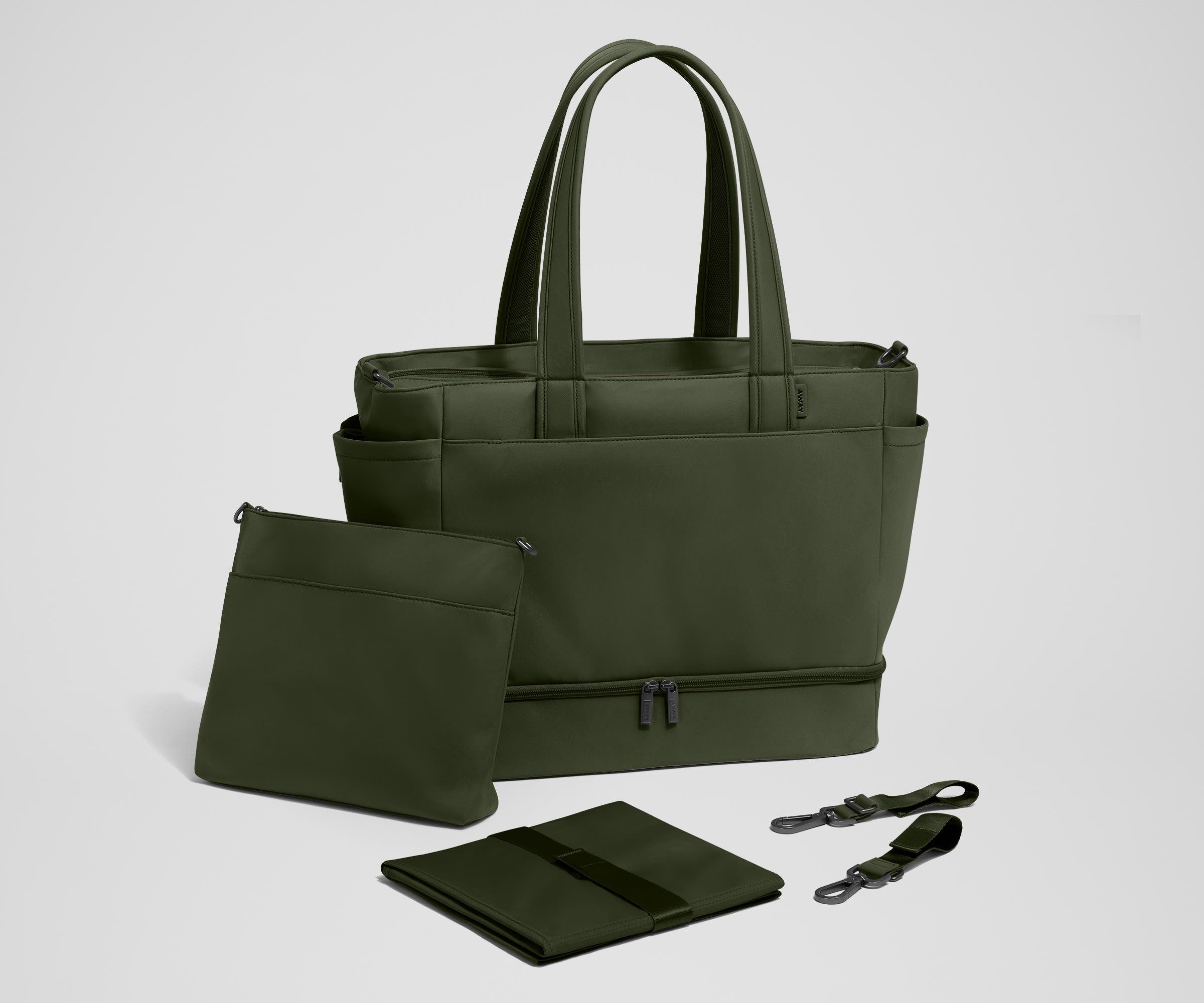 Premium Olive Green Double Diaper Tote Bag - Large Waterproof Baby Essentials Organizer for Moms | Perfect for Daycare, Travel & On-the-Go Parenting