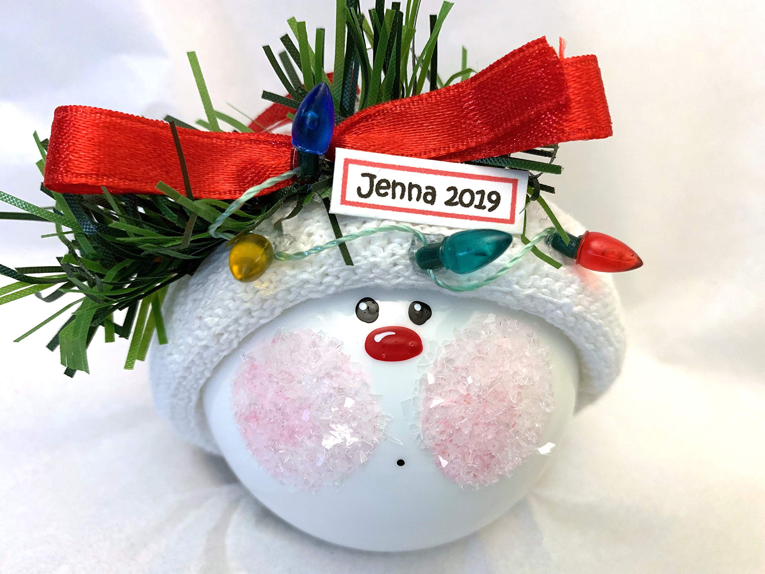 Handmade Personalized Christmas Glass Ornament with String Lights & Red Ribbon - Perfect for Holiday Tree Decor, Gift Exchange, and Festive Home Decoration