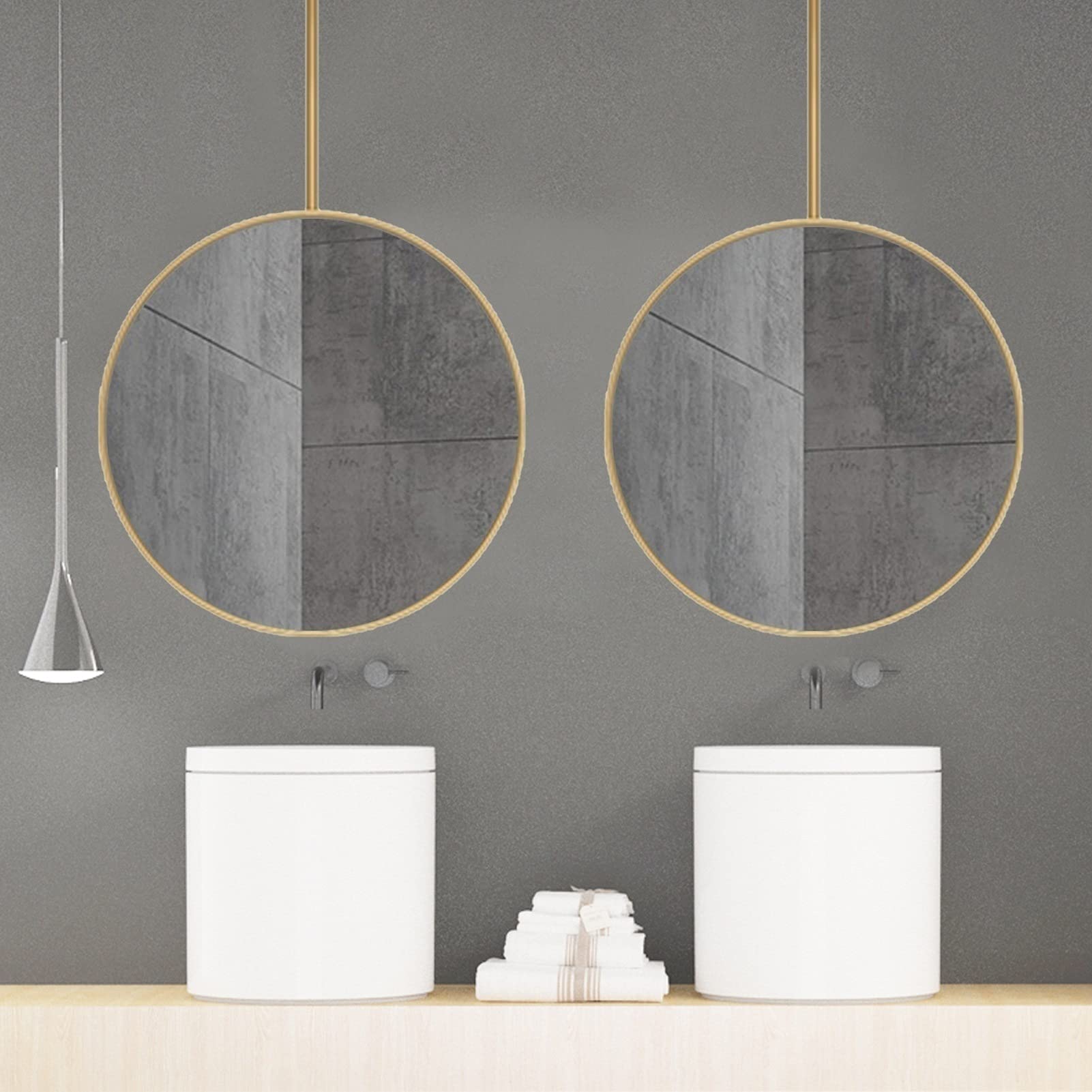 Luyckfrazy Gold Metal Frame Circle Ceiling Hanging Mirror - Bathroom Makeup Shaving Mirror for Home, Hotel & Farmhouse Decor - Perfect for Vanity, Dressing Room & Commercial Spaces
