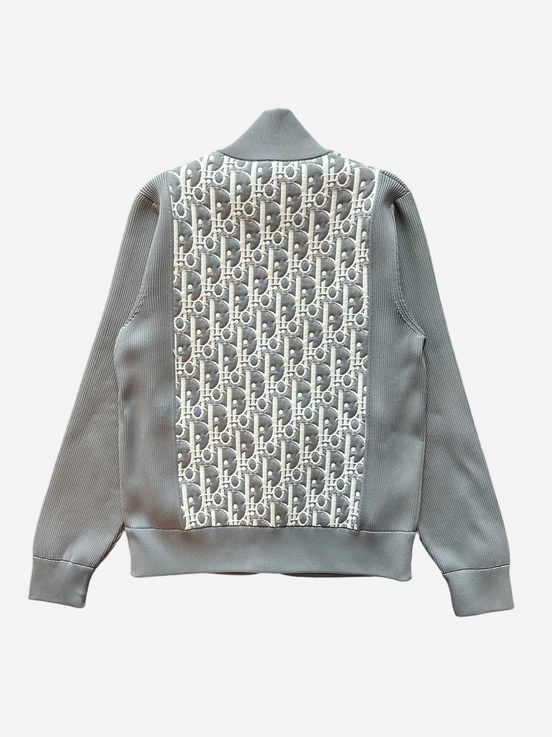 Dior Grey & White Oblique Zip Up Jacket for Men - Stylish Designer Outerwear for Casual Wear & Street Fashion