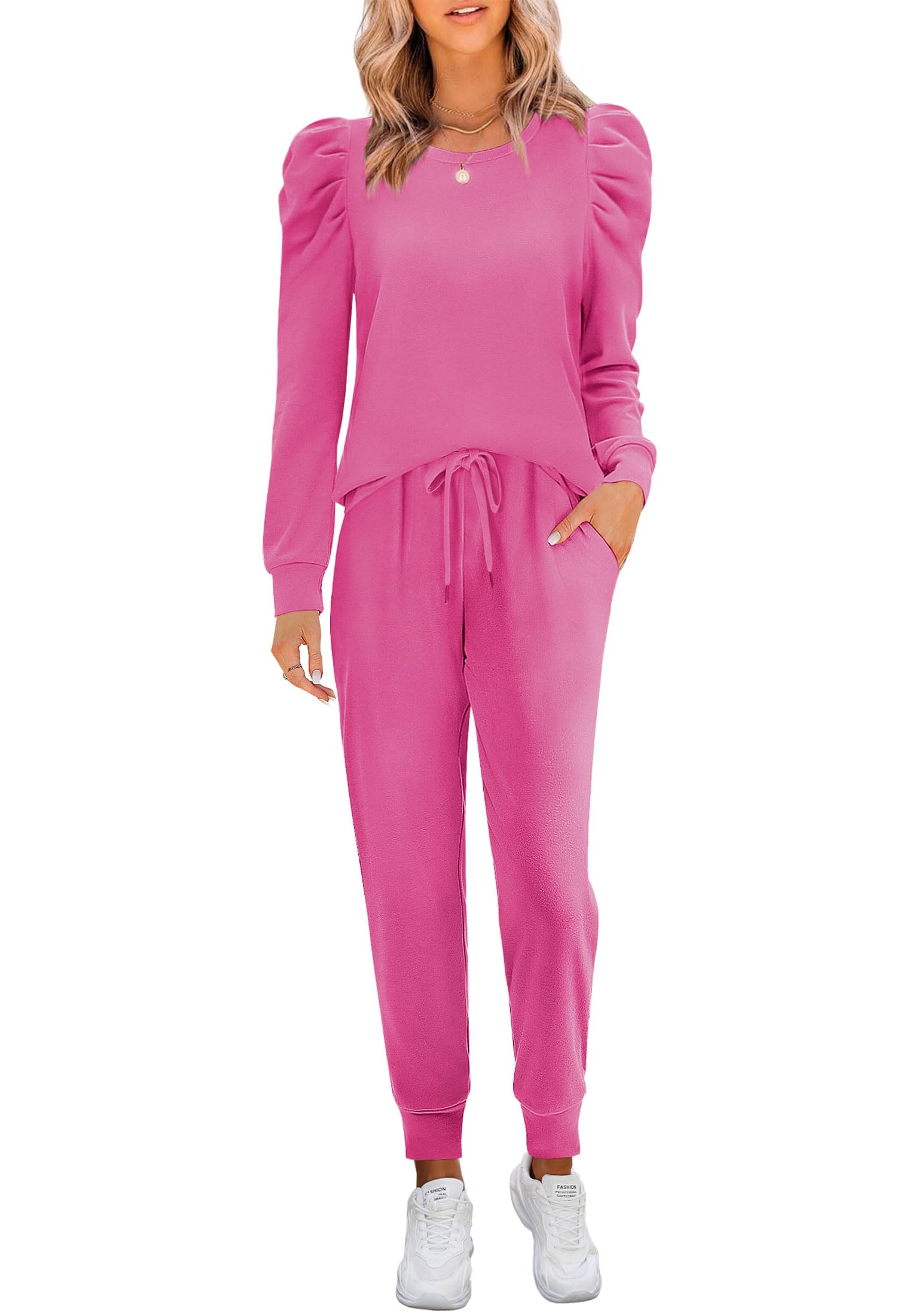 Onedreamer Women's 2-Piece Sweatsuit Set - Long Sleeve Puff Crewneck Pullover Sweatshirt & Jogger Pants | Lounge Wear, Casual Outfit, Home Comfort, Gym to Street Fashion