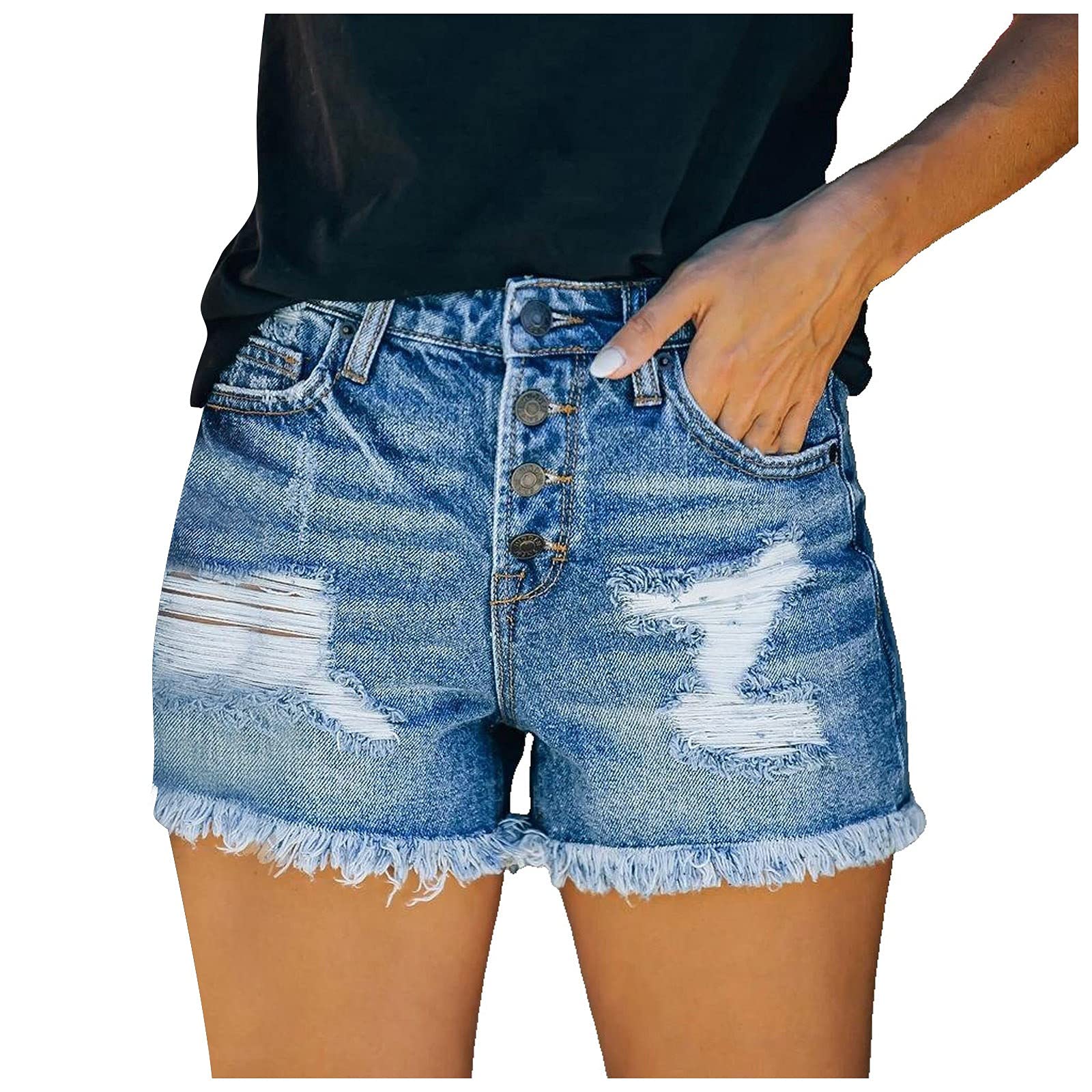 Stylish Women's High Waisted Ripped Stretchy Denim Shorts - Summer Jean Shorts for Casual Outfits, Beach Wear & Night Out