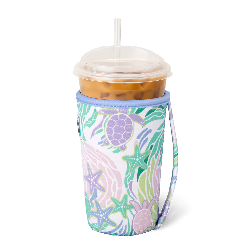 Sea Swirl Medium Iced Cup Coolie - Insulated Beverage Sleeve for Cold Drinks, Perfect for Iced Coffee, Smoothies and Summer Beverages at Beach, Pool or Outdoor Parties