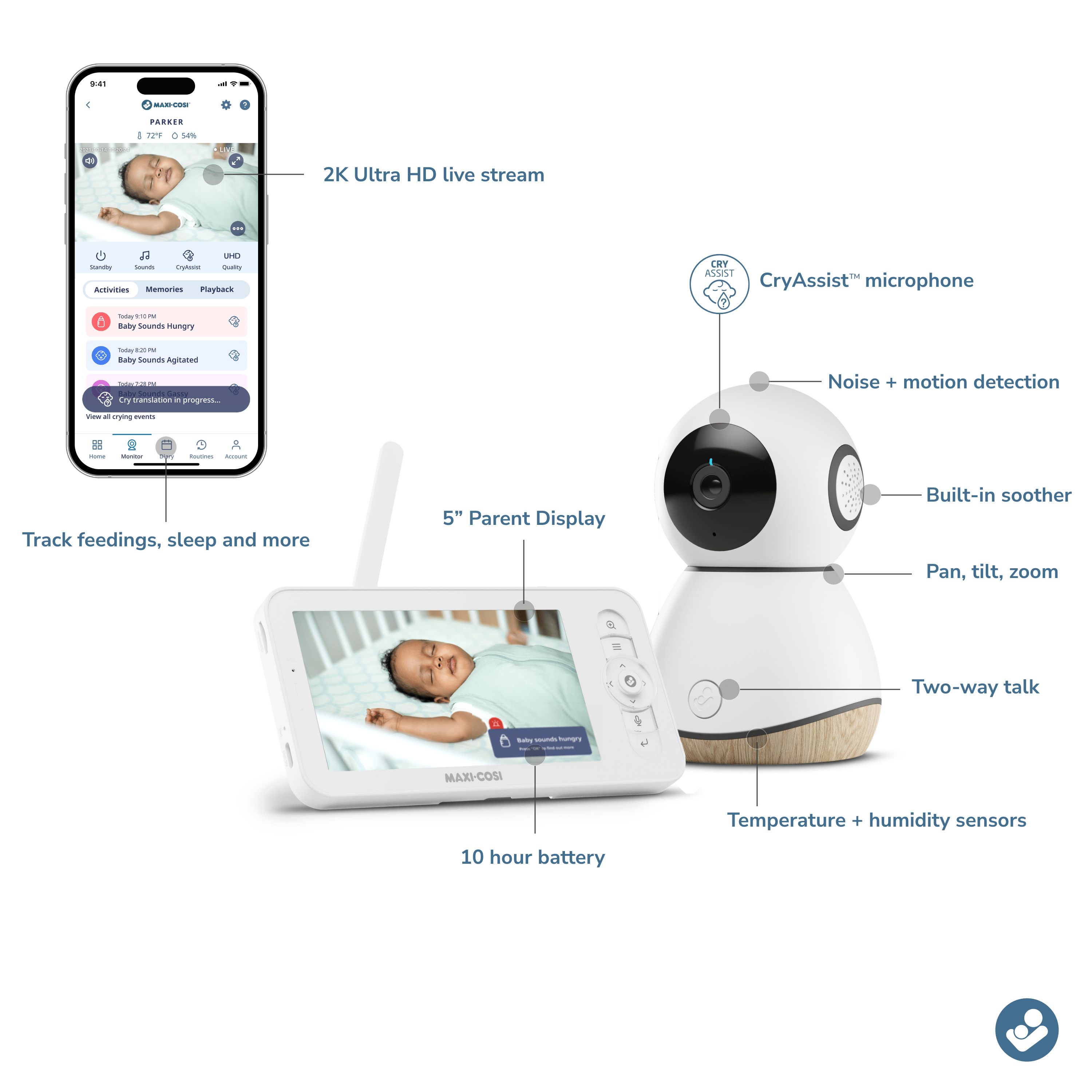 Maxi Cosi See Pro Baby Monitor with HD Video, Night Vision & Two-Way Audio – Ideal for Nursery, Travel & Home Use