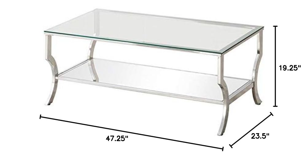 Modern Chrome Glass Top Accent Coffee Table - Pemberly Row Contemporary Living Room Centerpiece for Small Spaces & Apartments