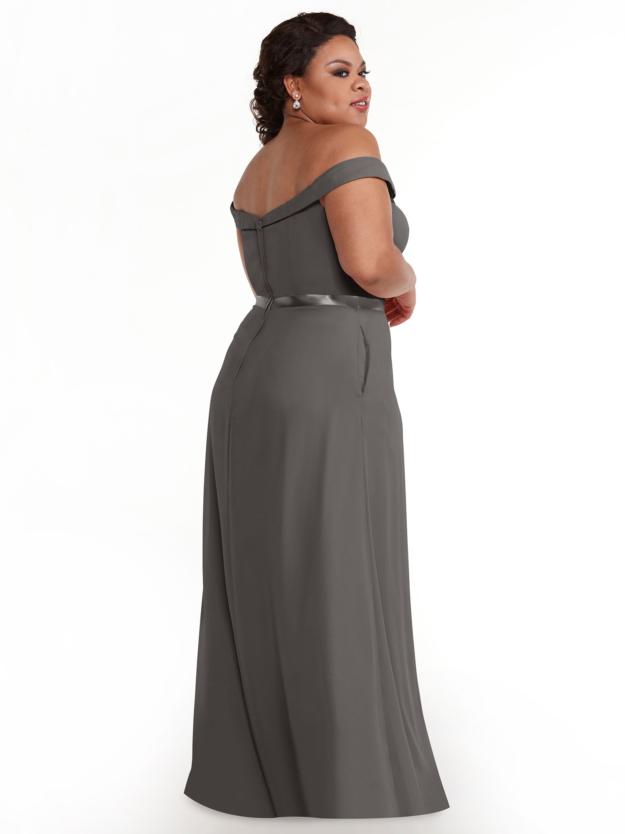 Elegant 80145 Off-The-Shoulder Chiffon A-Line Bridesmaid Dress with Sash - Perfect for Weddings, Formal Events & Special Occasions