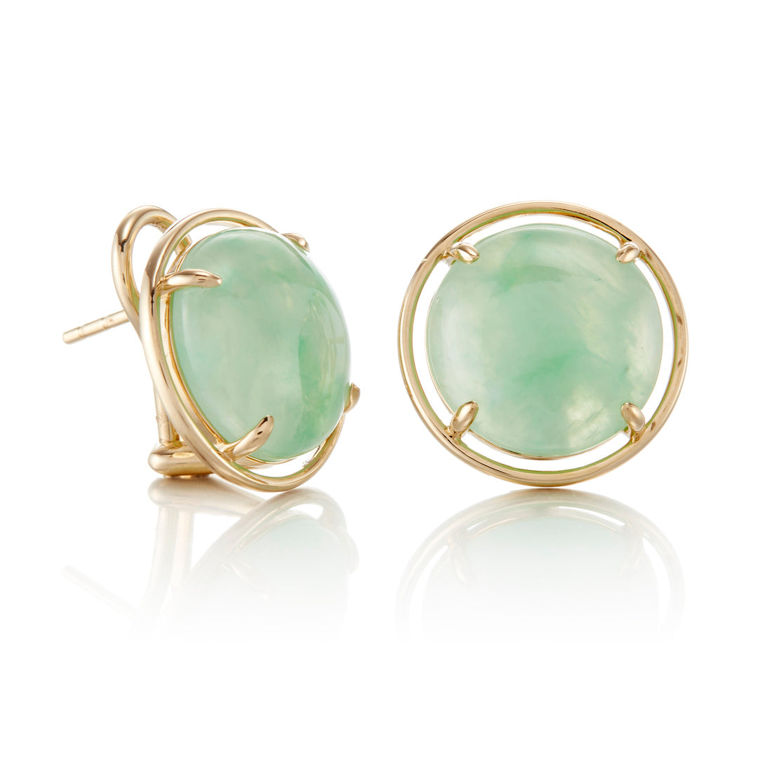 Natural Mottled Light Green Jade Cabochon Earrings - Handmade Dangle Earrings for Women - Boho Chic Jewelry for Casual Wear & Special Occasions