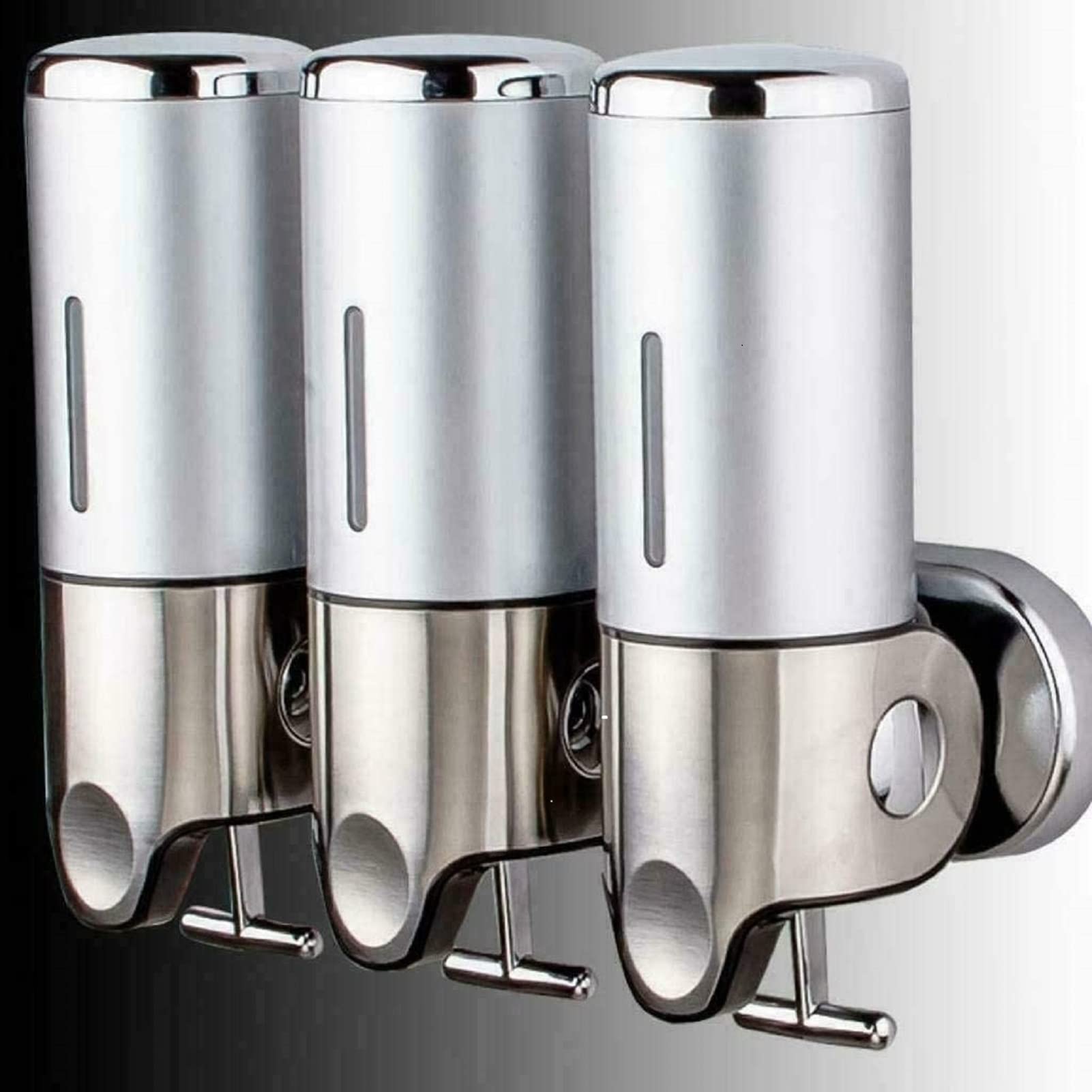 PIOJNYEN 500ml Wall Mounted Soap Dispenser - 3 Chamber Shower Pump Organizer for Shampoo, Conditioner & Body Wash | Bathroom, Kitchen & Hotel Use | T-Bar Pull Design | Space Saving Solution for Showers & Sinks