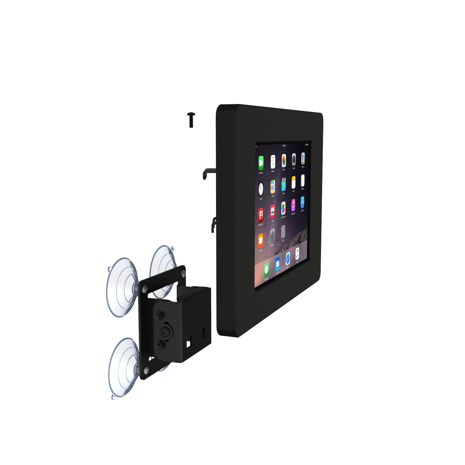 VidaMount Black Home Button Covered Enclosure & Tilting Removable Glass Mount for iPad Mini 1/2/3 - Secure Tablet Stand for Home, Office, and Travel Use