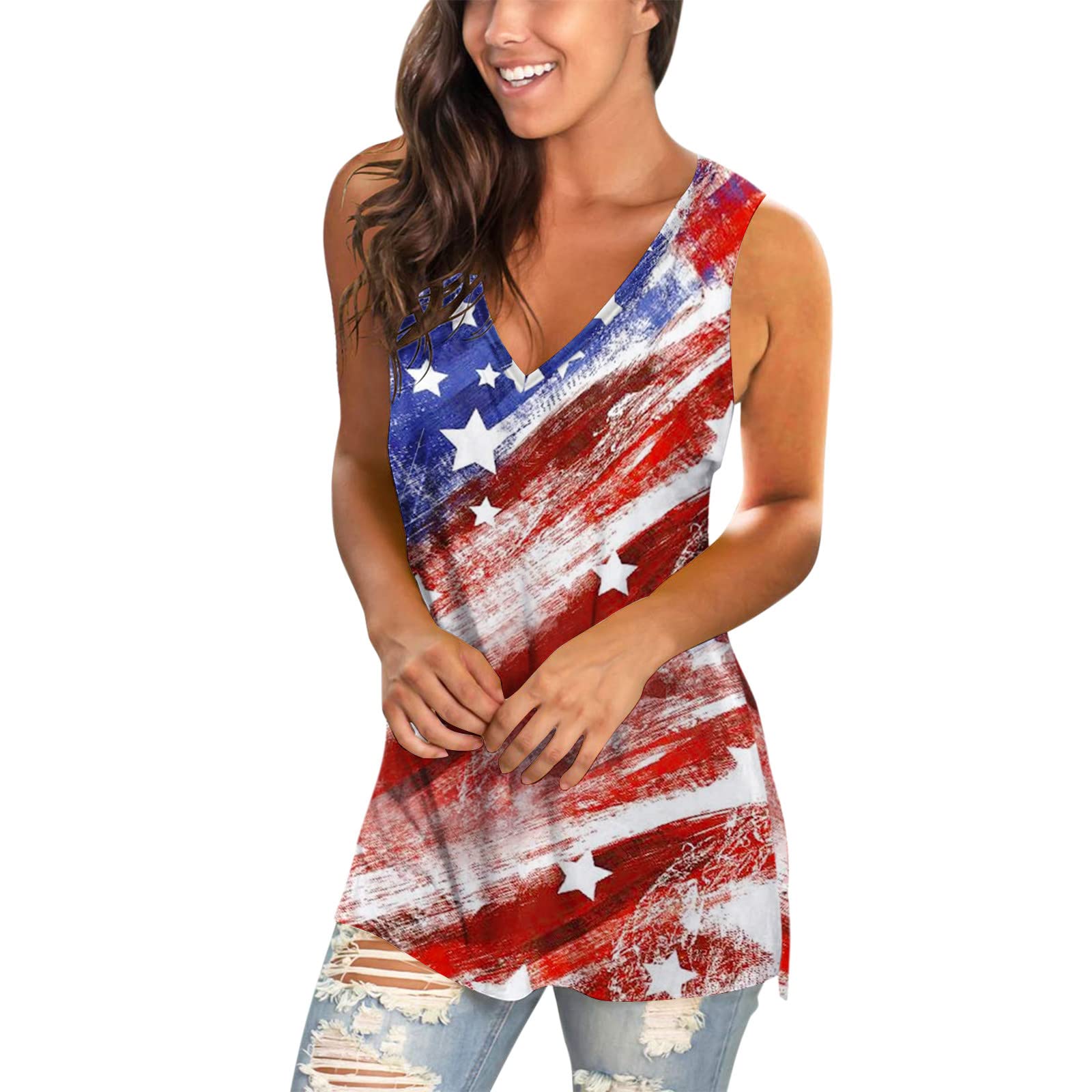 Women's Fashion V-Neck Printed Loose Casual Vest Top - Plus Size 3X - Summer Layering, Office Wear & Casual Outfits