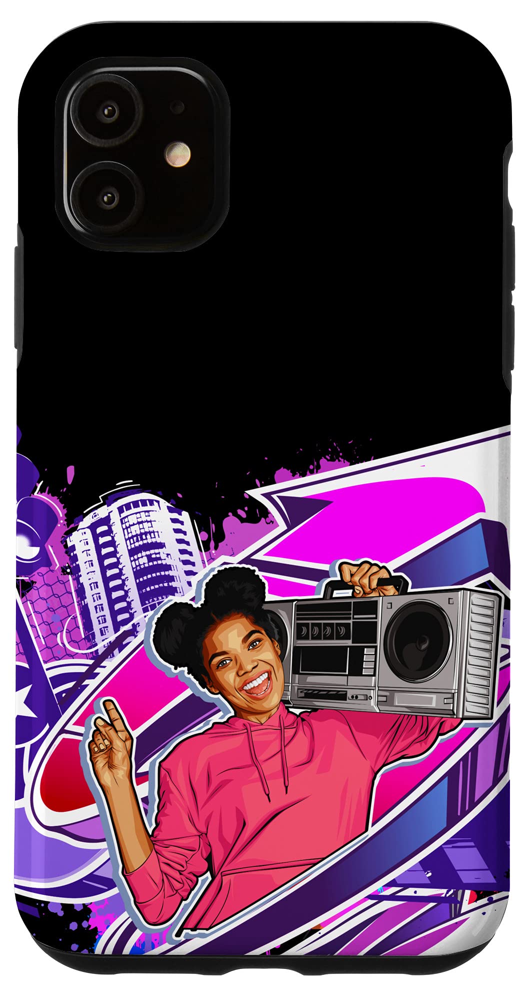 iPhone 11 Case - Graffiti Girl Hip Hop Design Shockproof Protective Phone Cover - Perfect for Music Lovers & Urban Street Style