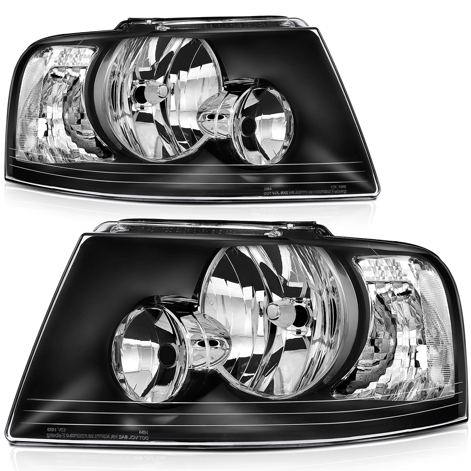 2003-2006 Ford Expedition Headlight Assembly - Black Housing with Clear Reflector & Lens | Replacement Headlamps for Improved Night Driving Safety